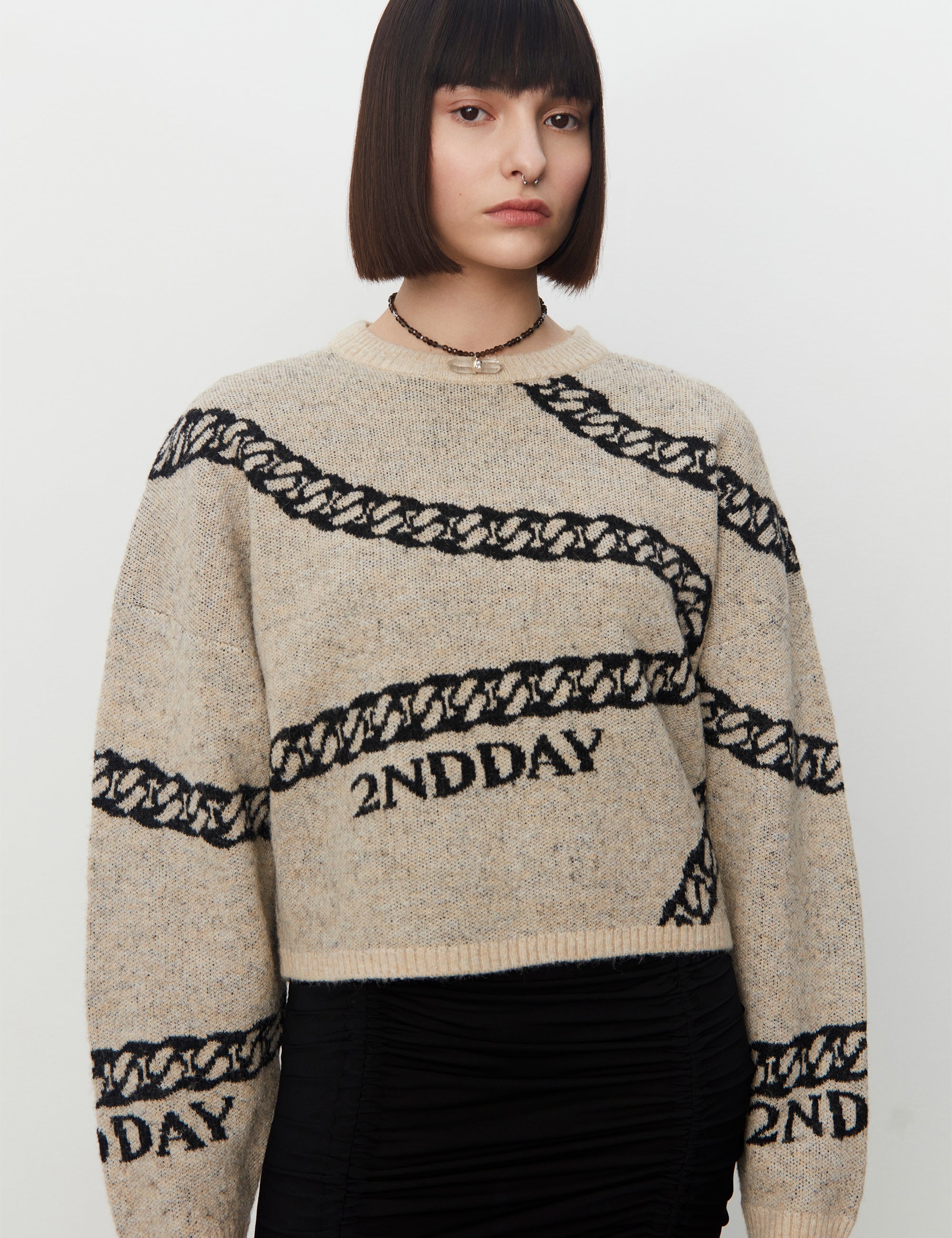 2NDDAY 2ND Chain TT - Soft Jacquard Sweater 420106 Black Chain
