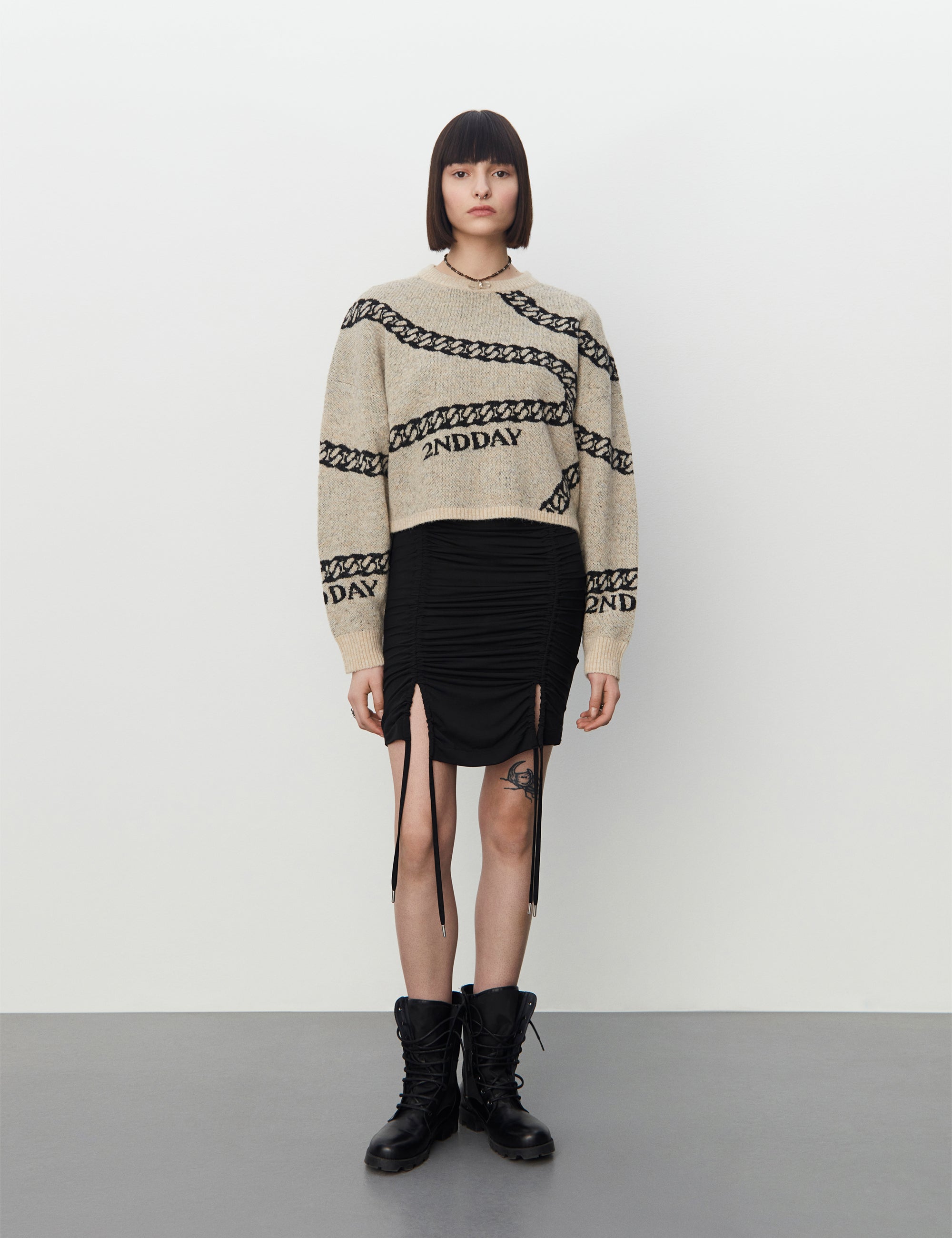2NDDAY 2ND Chain TT - Soft Jacquard Sweater 420106 Black Chain