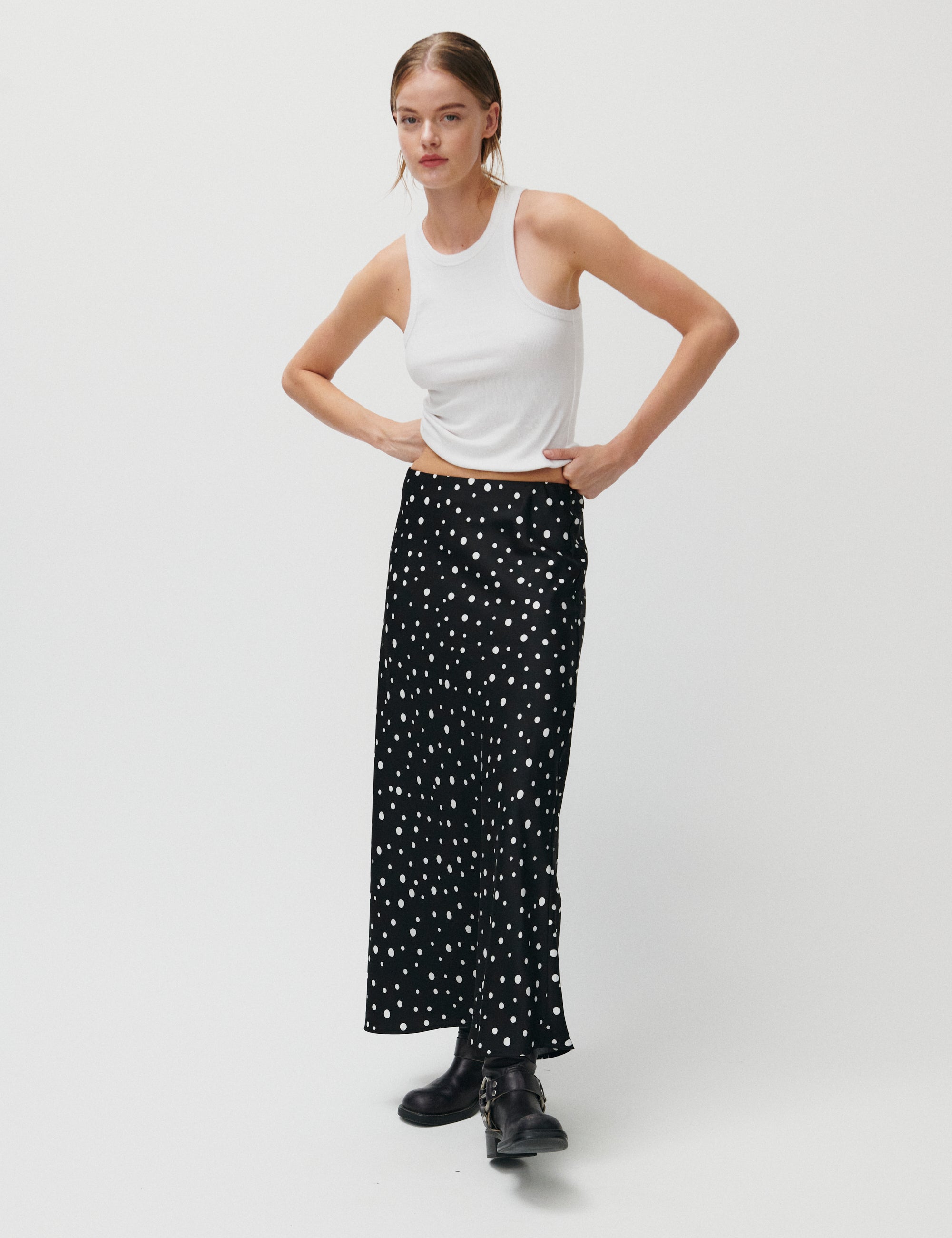 2NDDAY 2ND Cleas - Heavy Satin Skirt 420155 White Polka Dot