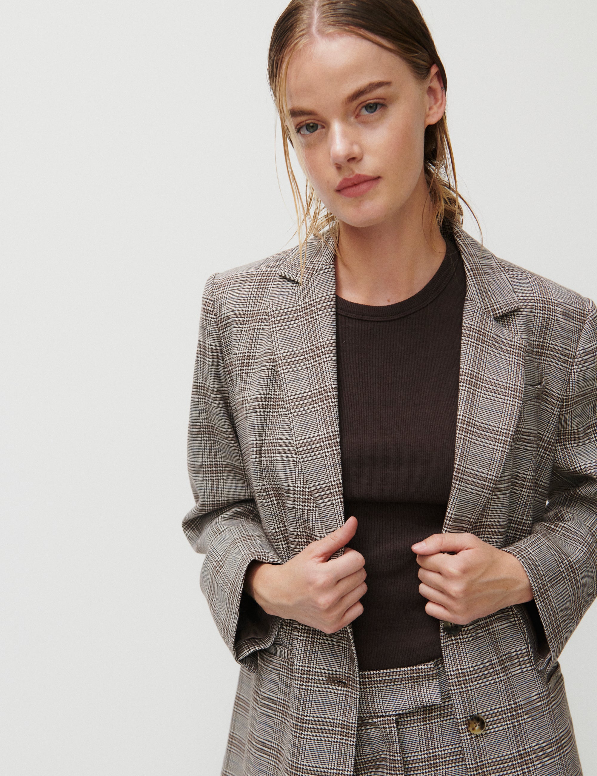 2NDDAY 2ND Harrum - Checked Suiting Blazer 170808 Taupe Gray