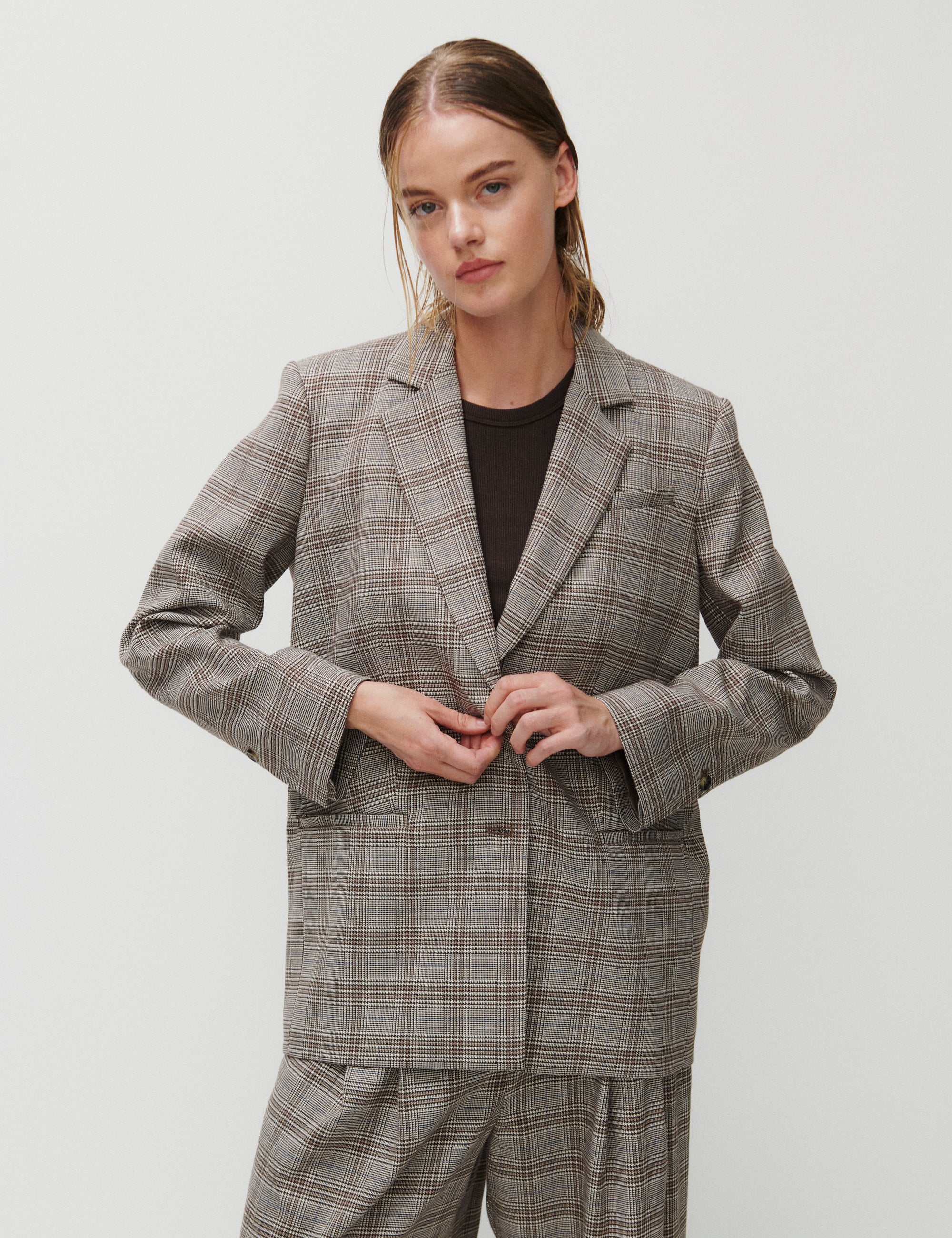 2NDDAY 2ND Harrum - Checked Suiting Blazer 170808 Taupe Gray