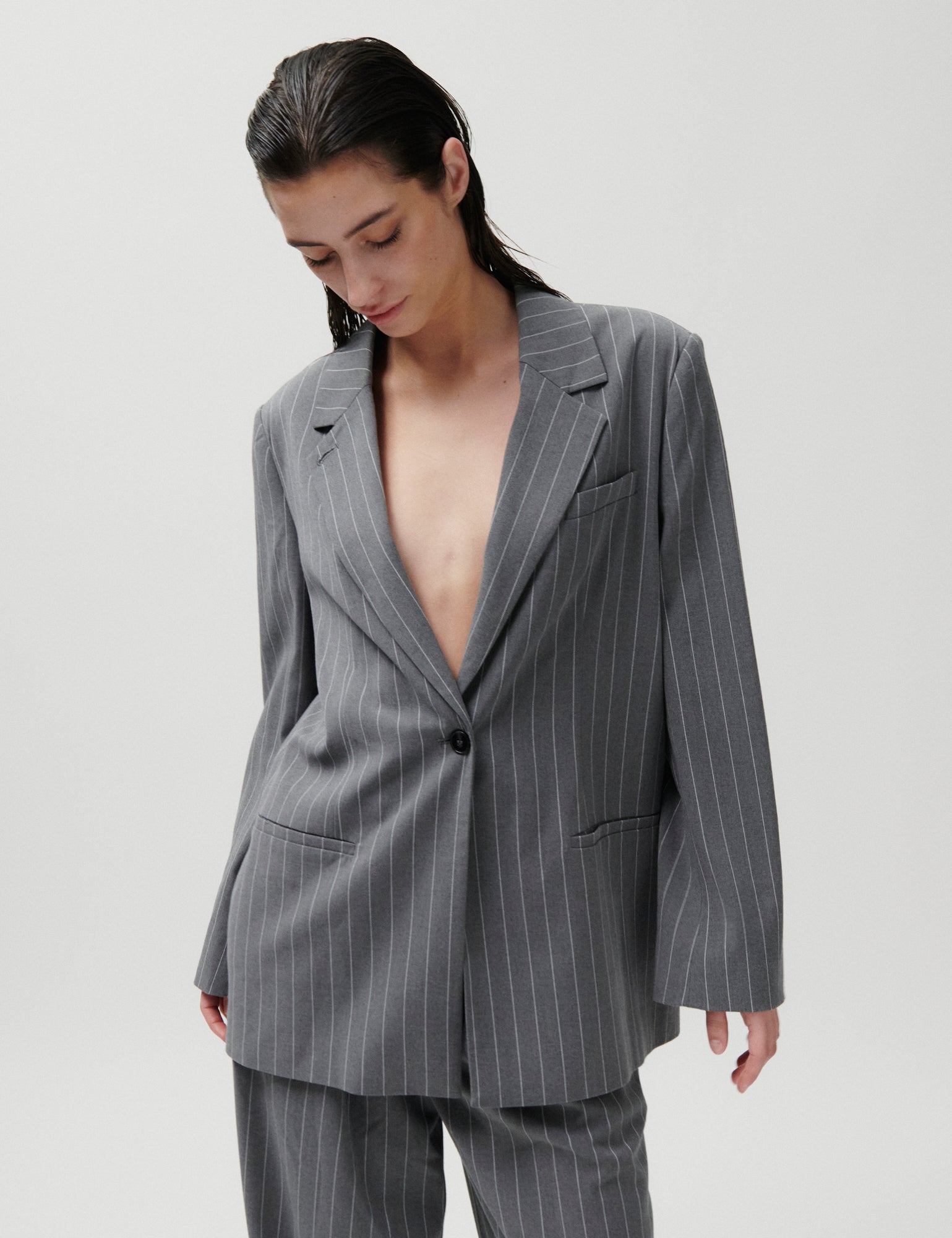 2NDDAY 2ND Horren - Dry Pinstripe Blazer 171115 PETRIFIED OAK