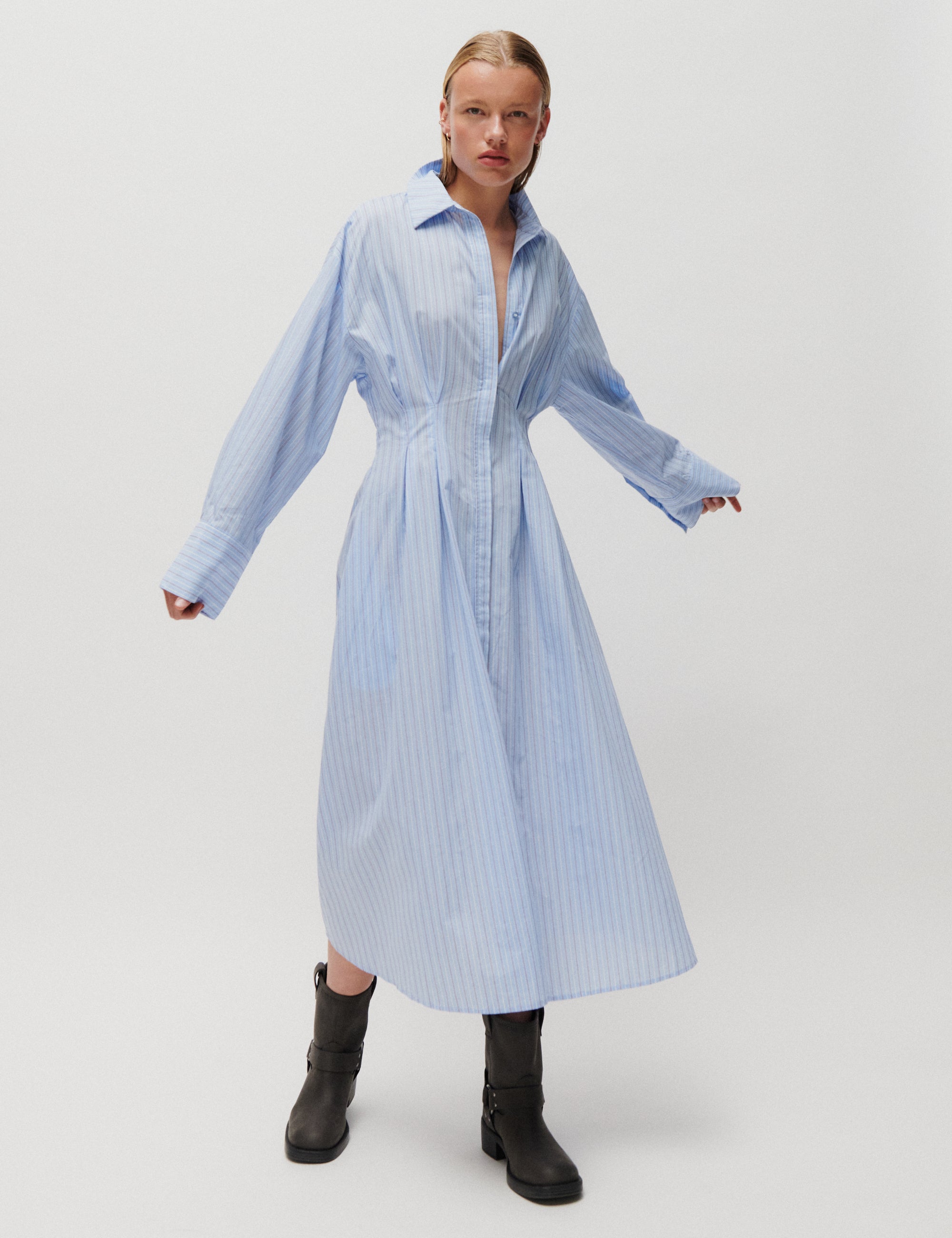 2NDDAY 2ND Jamies - Fall Shirting - Kjole Kjole 420159 Cash Blue Stripe