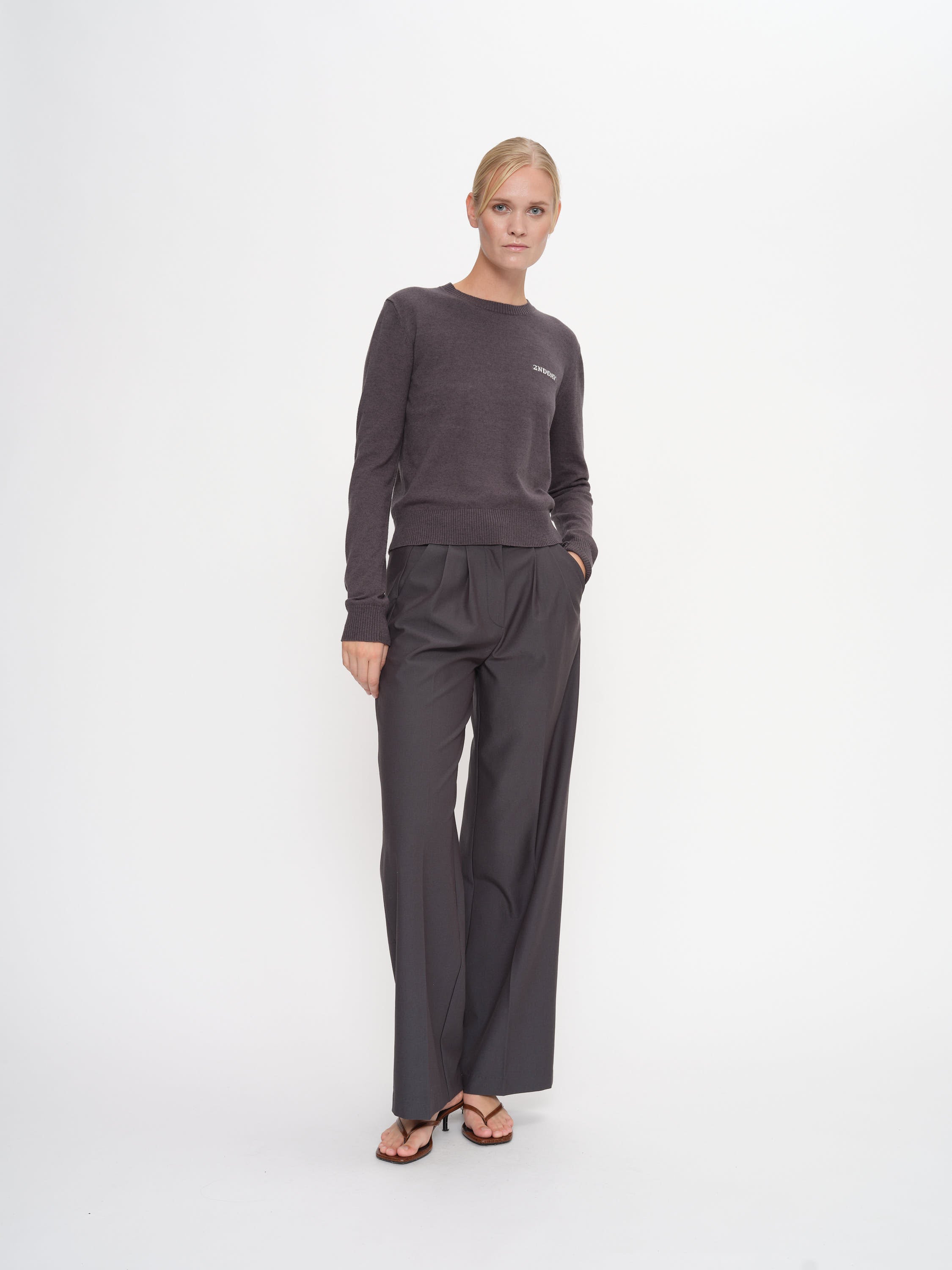 2NDDAY 2ND Lance - Soft Wool Blend Sweater 190203 Gray Pinstripe