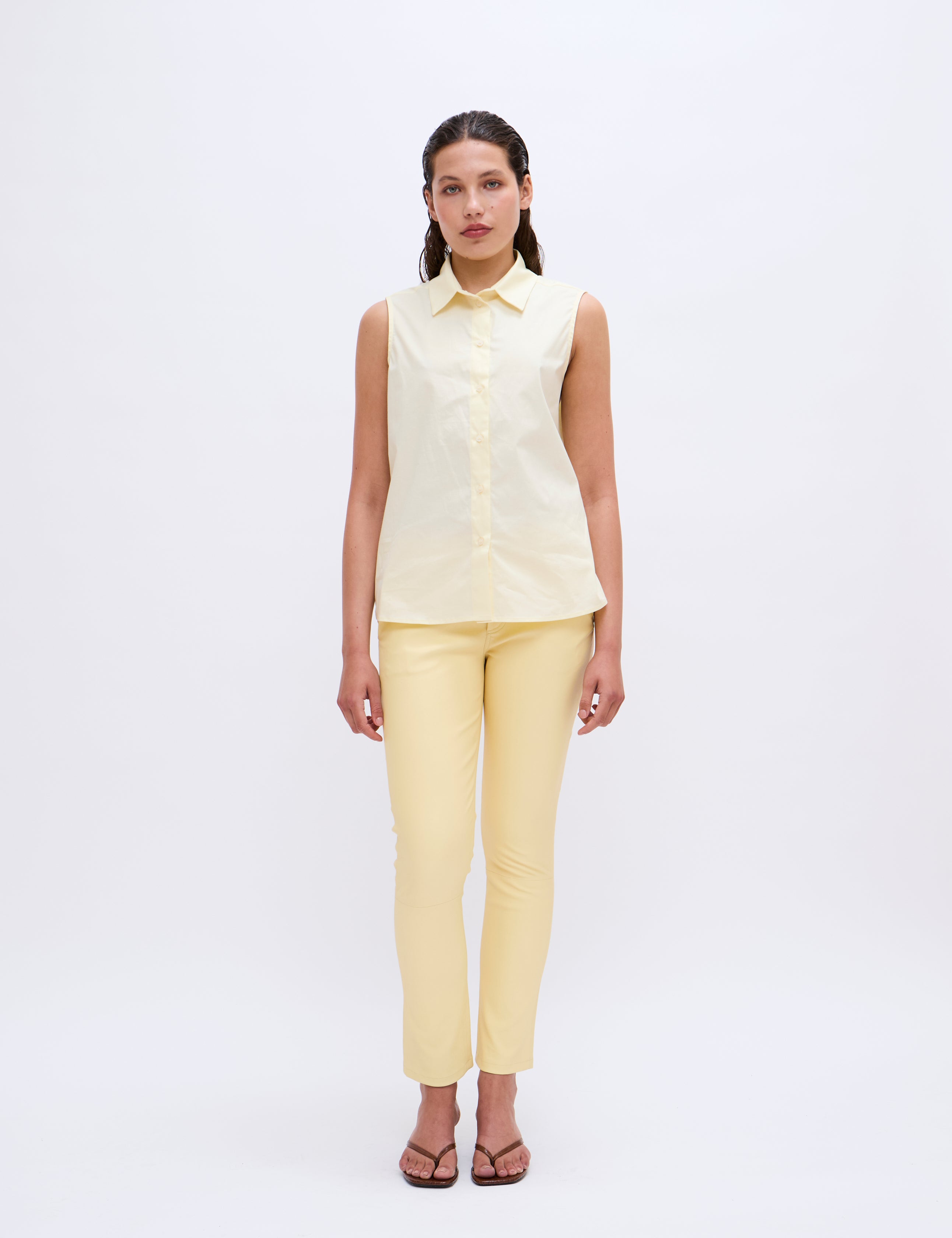 2NDDAY 2ND Leya - Refined Stretch Leather Bukser 06032 Mellow Yellow