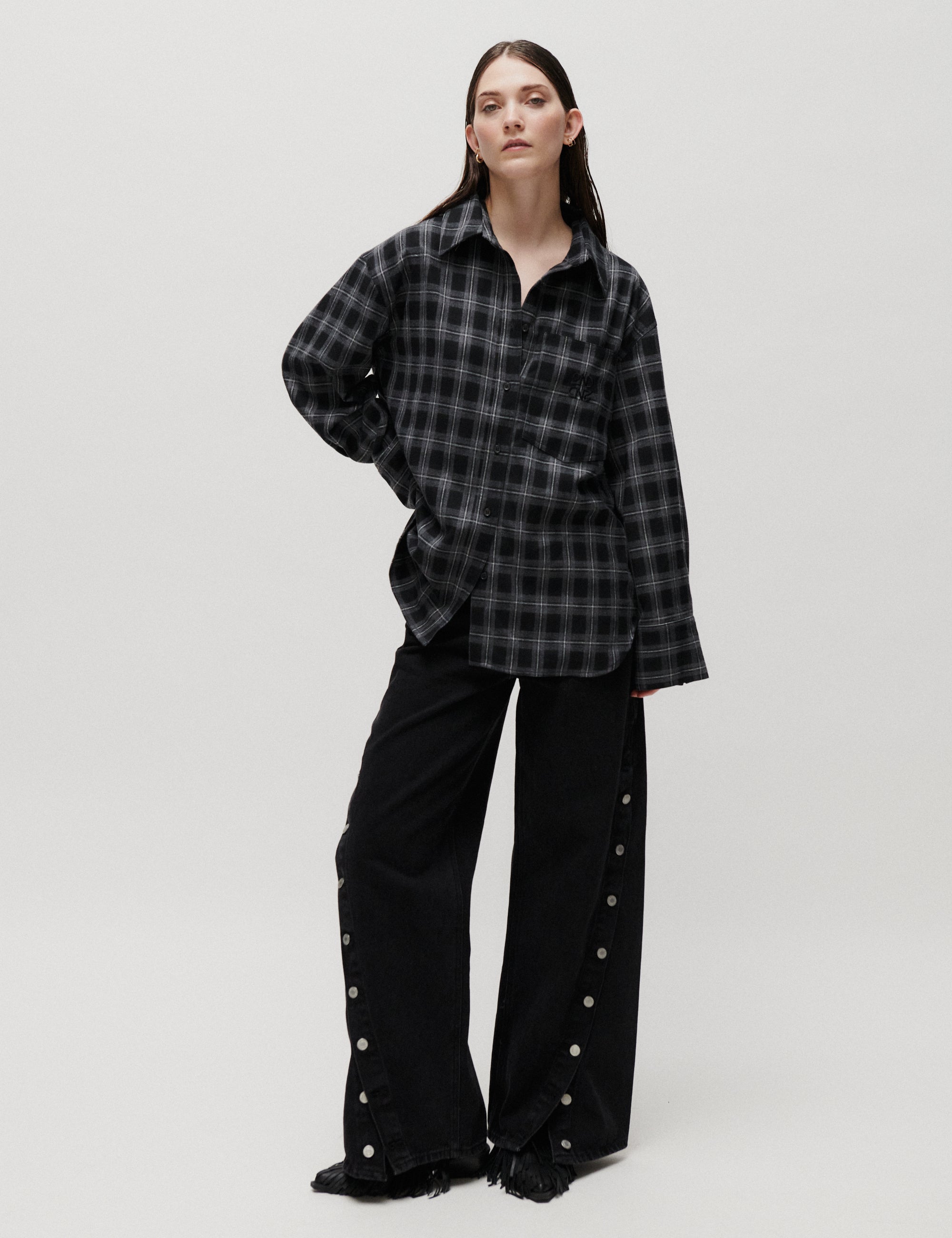 2NDDAY 2ND Manny - Fall Flannel - Skjorte Bluse 500006 Medium Grey Melange