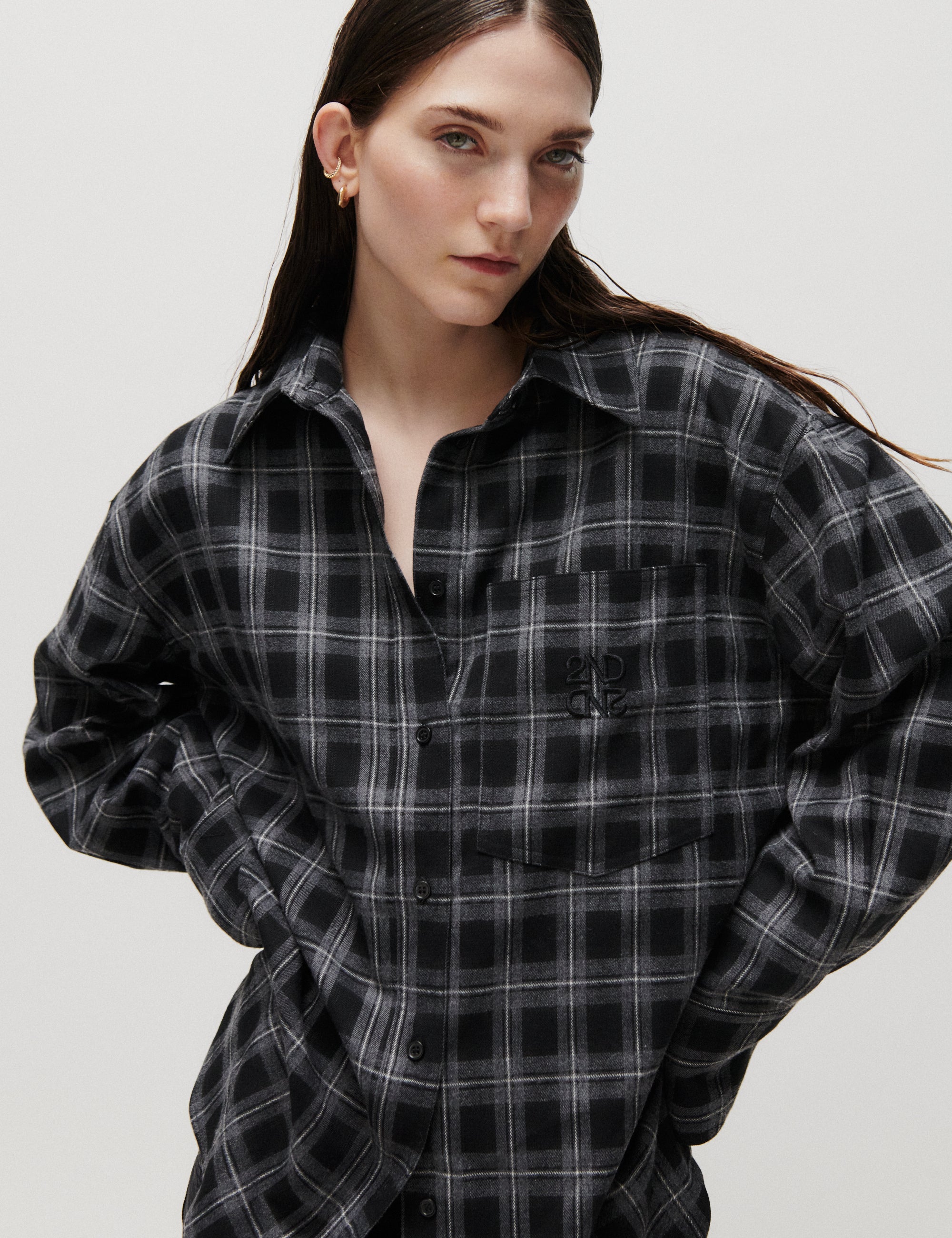 2NDDAY 2ND Manny - Fall Flannel - Skjorte Bluse 500006 Medium Grey Melange