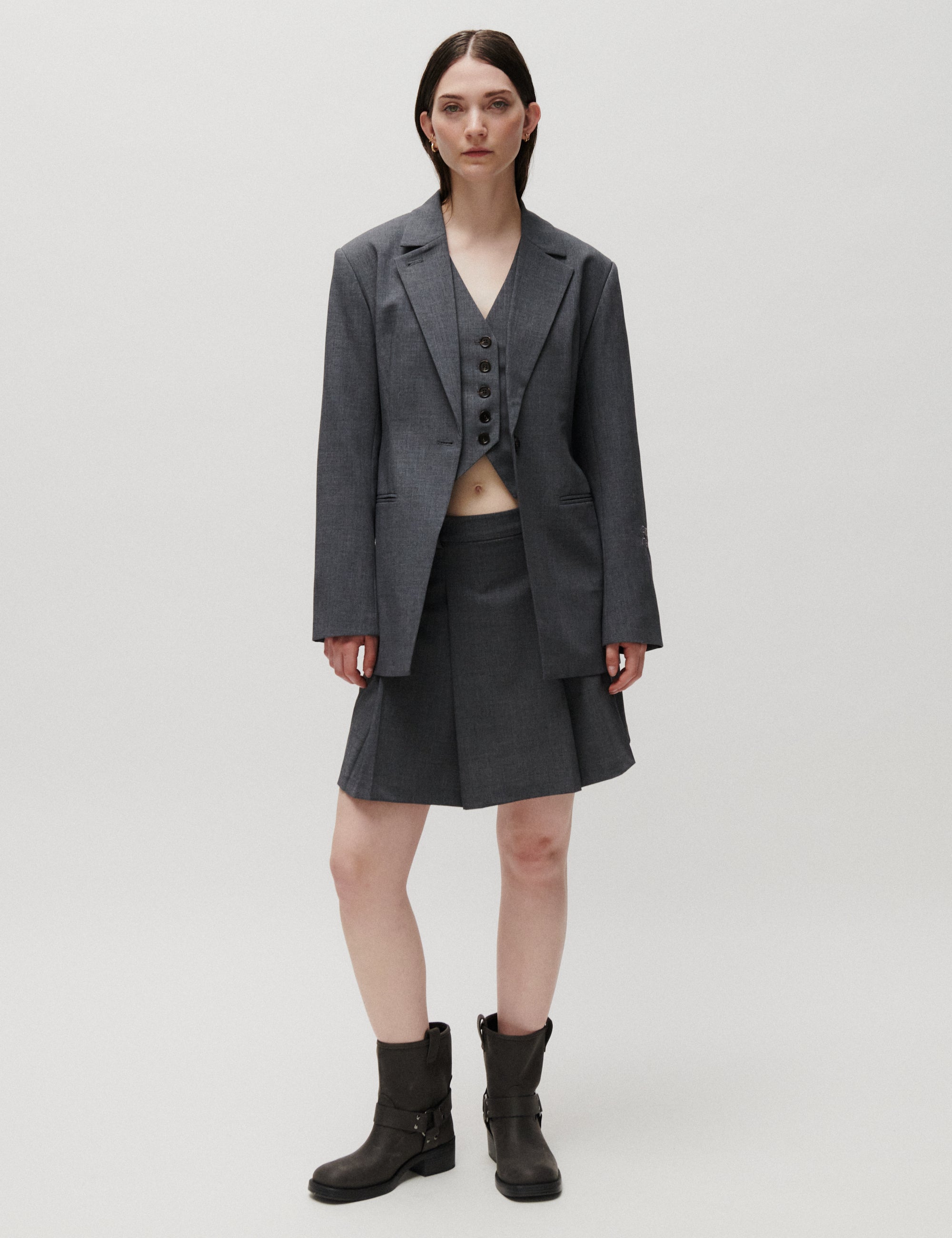 2NDDAY 2ND Matila - Melange Suiting - Nederdel Skirt 420129 Light Grey Melange