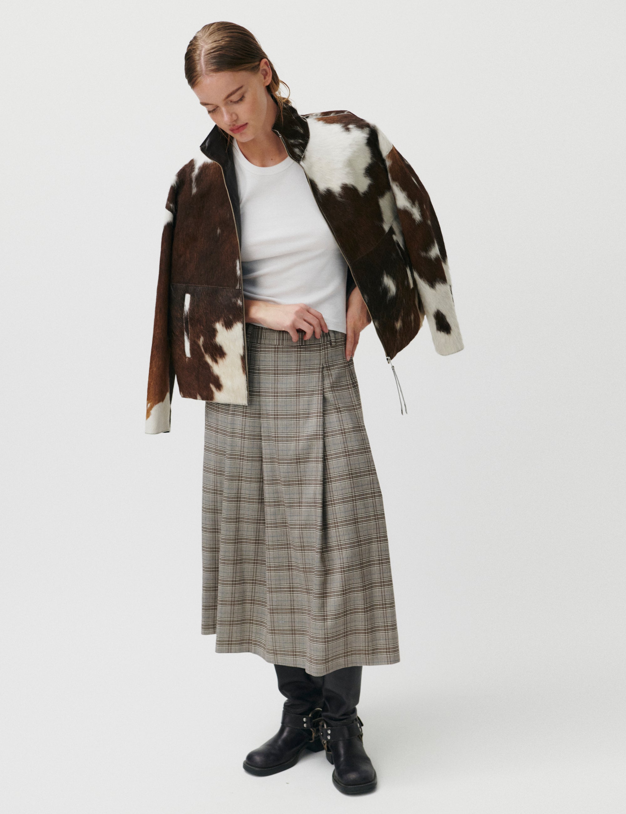 2NDDAY 2ND Matilda - Checked Suiting Skirt 170808 Taupe Gray