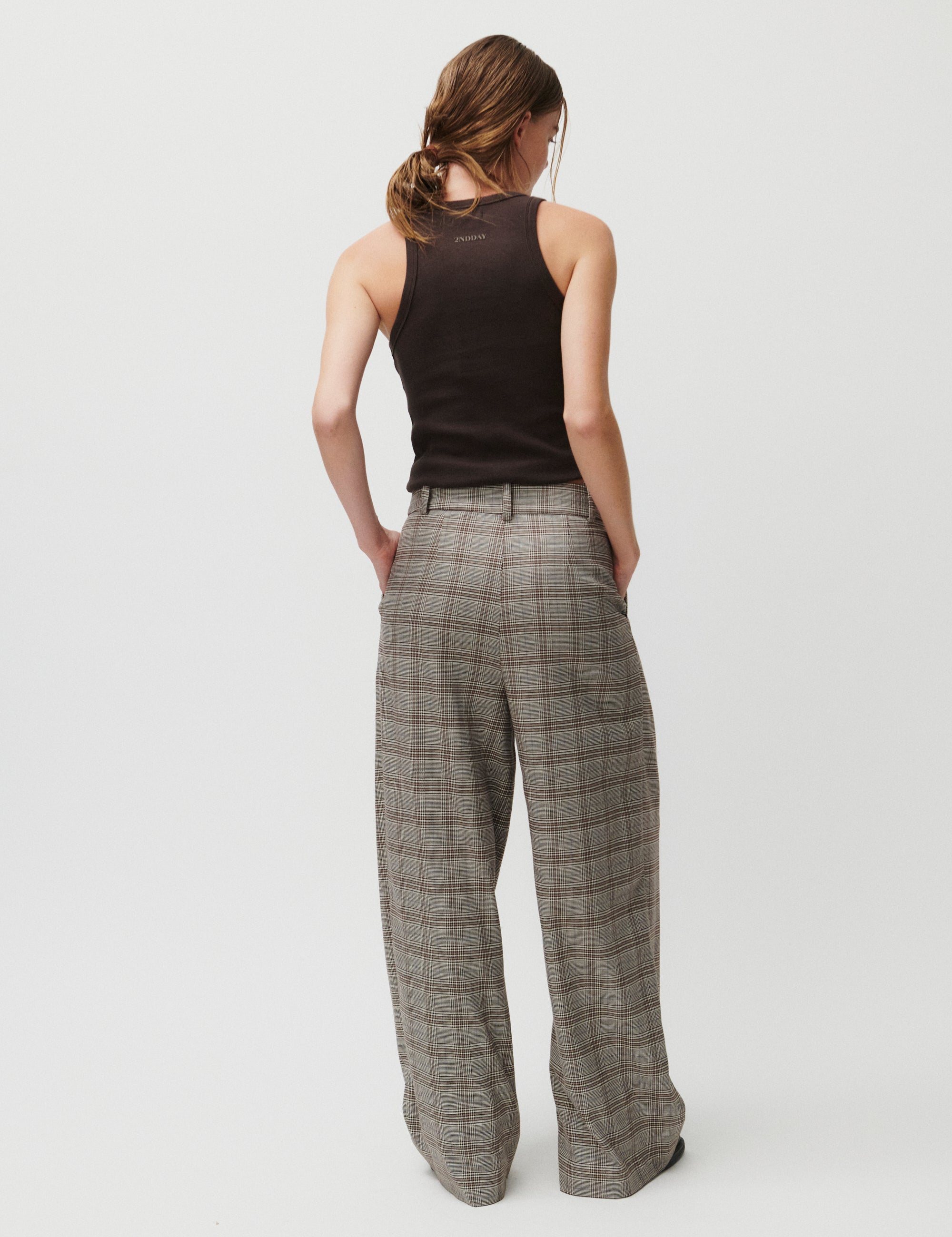 2NDDAY 2ND Mylos - Checked Suiting Bukser 170808 Taupe Gray