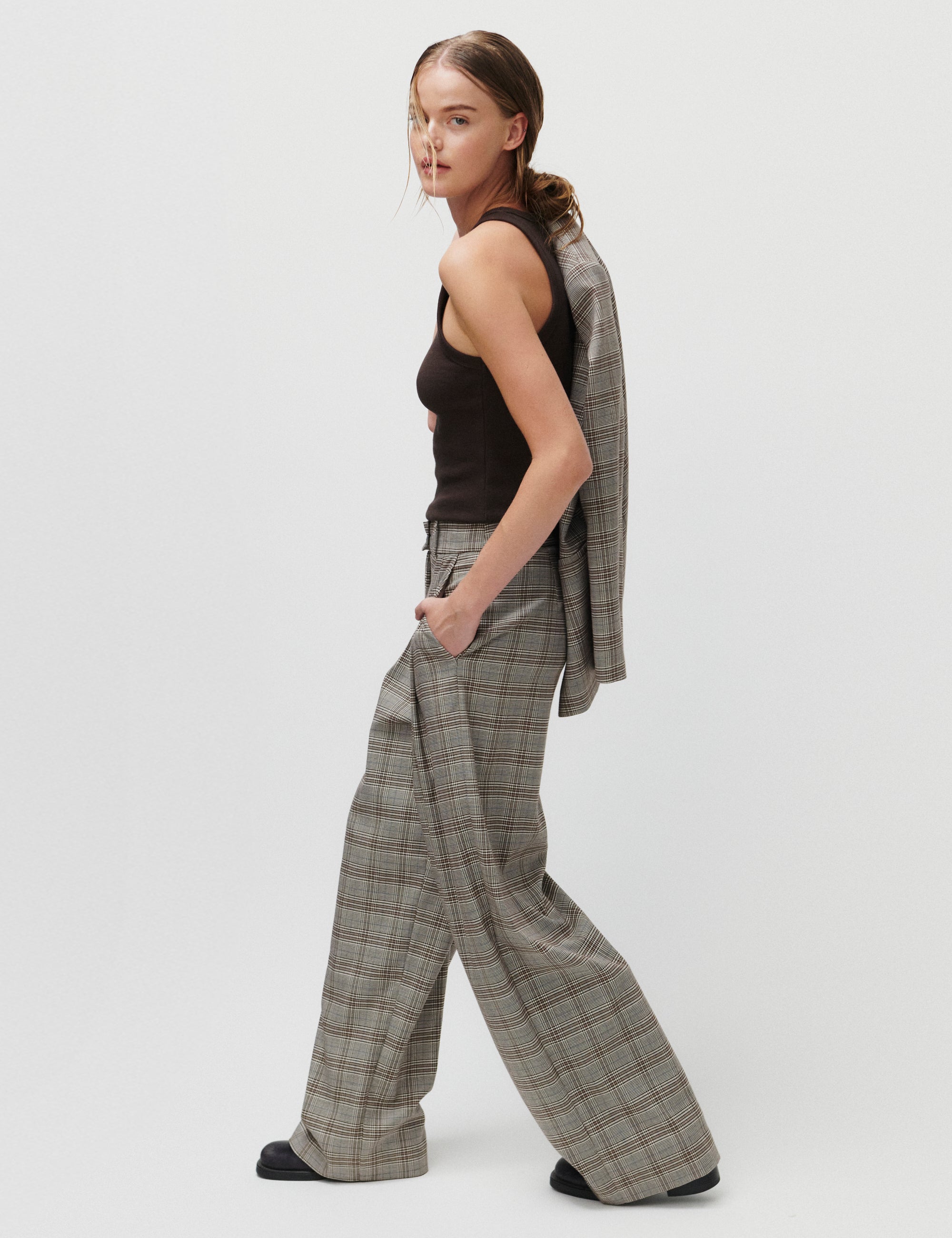 2NDDAY 2ND Mylos - Checked Suiting Bukser 170808 Taupe Gray