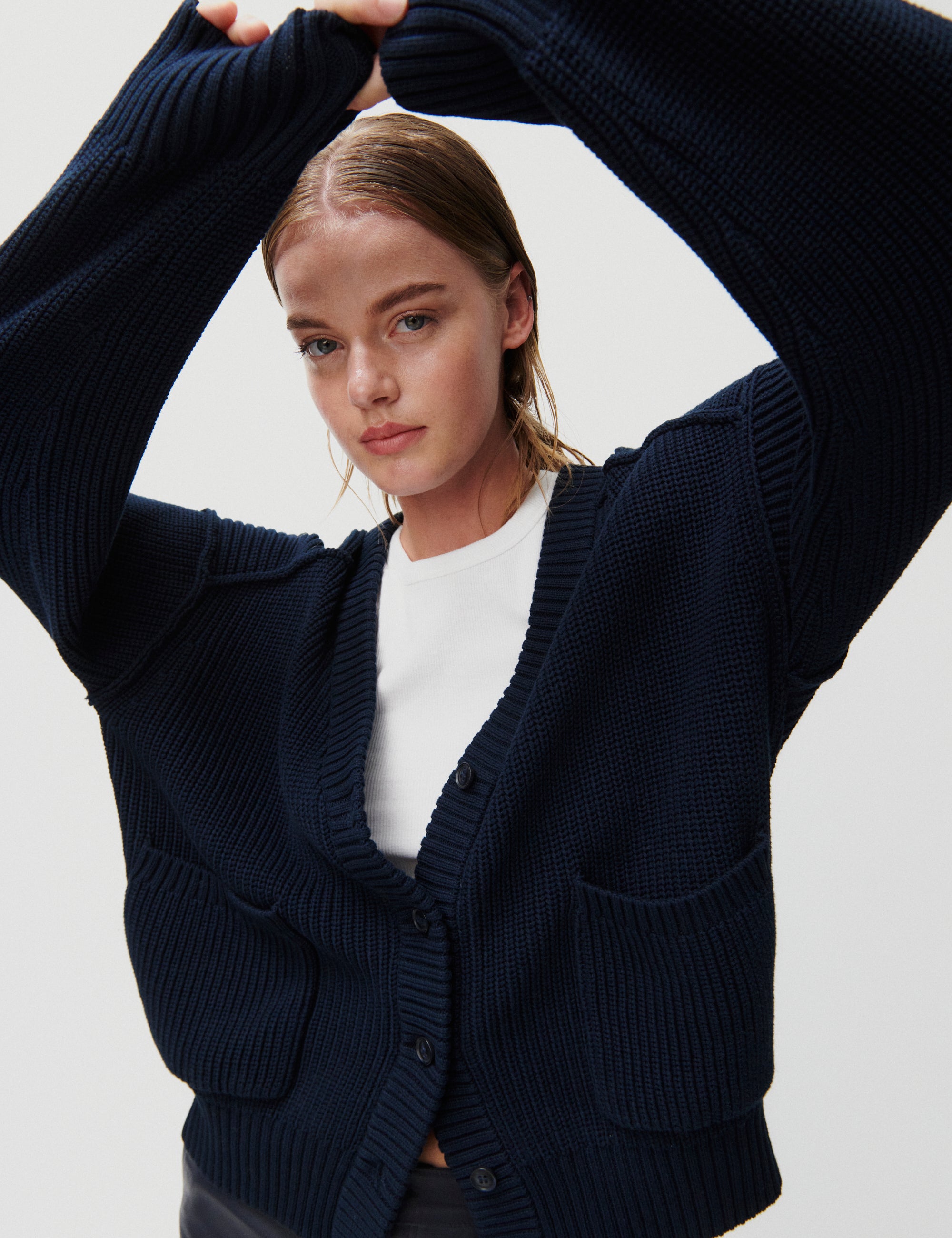 2NDDAY 2ND Salyn - Defined Cotton Ribs Cardigan 193923 Navy Blazer