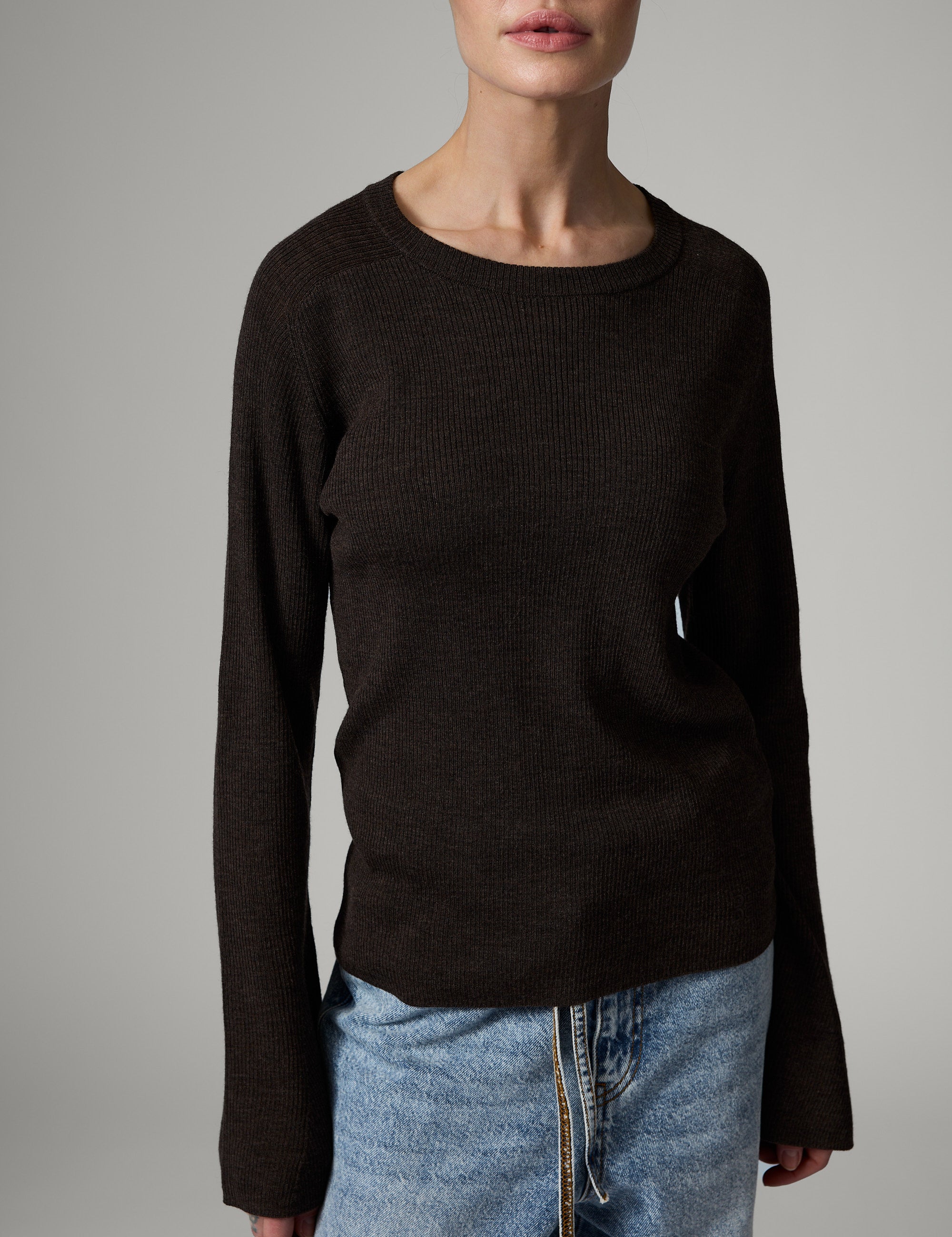 DAY Birger ét Mikkelsen Anabelle Rib - Daily Elements - Pullover Sweater 500116 DARK BROWN MELANGE