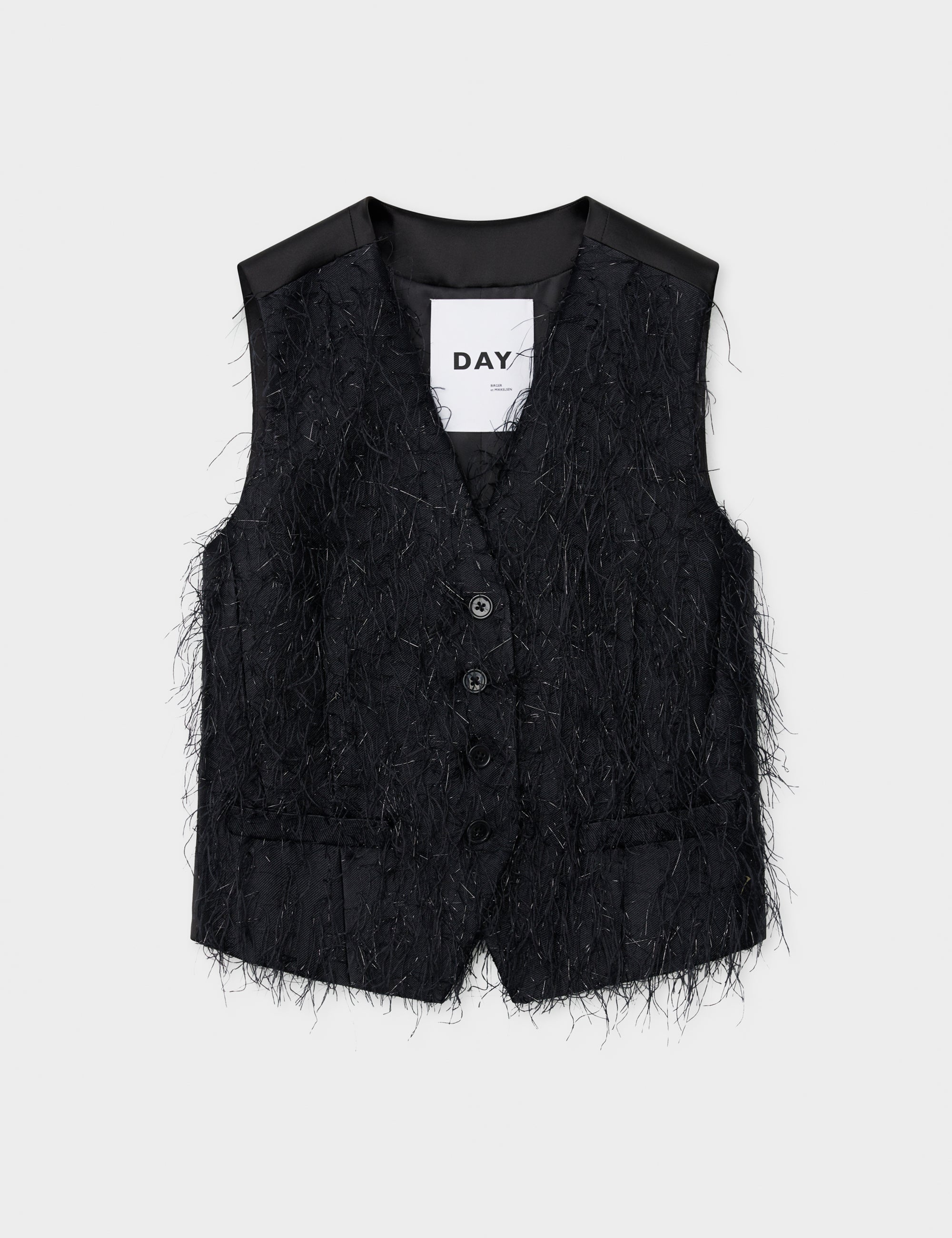DAY Birger ét Mikkelsen Christa - Frayed jacquard RD Waistcoat 190303 Black