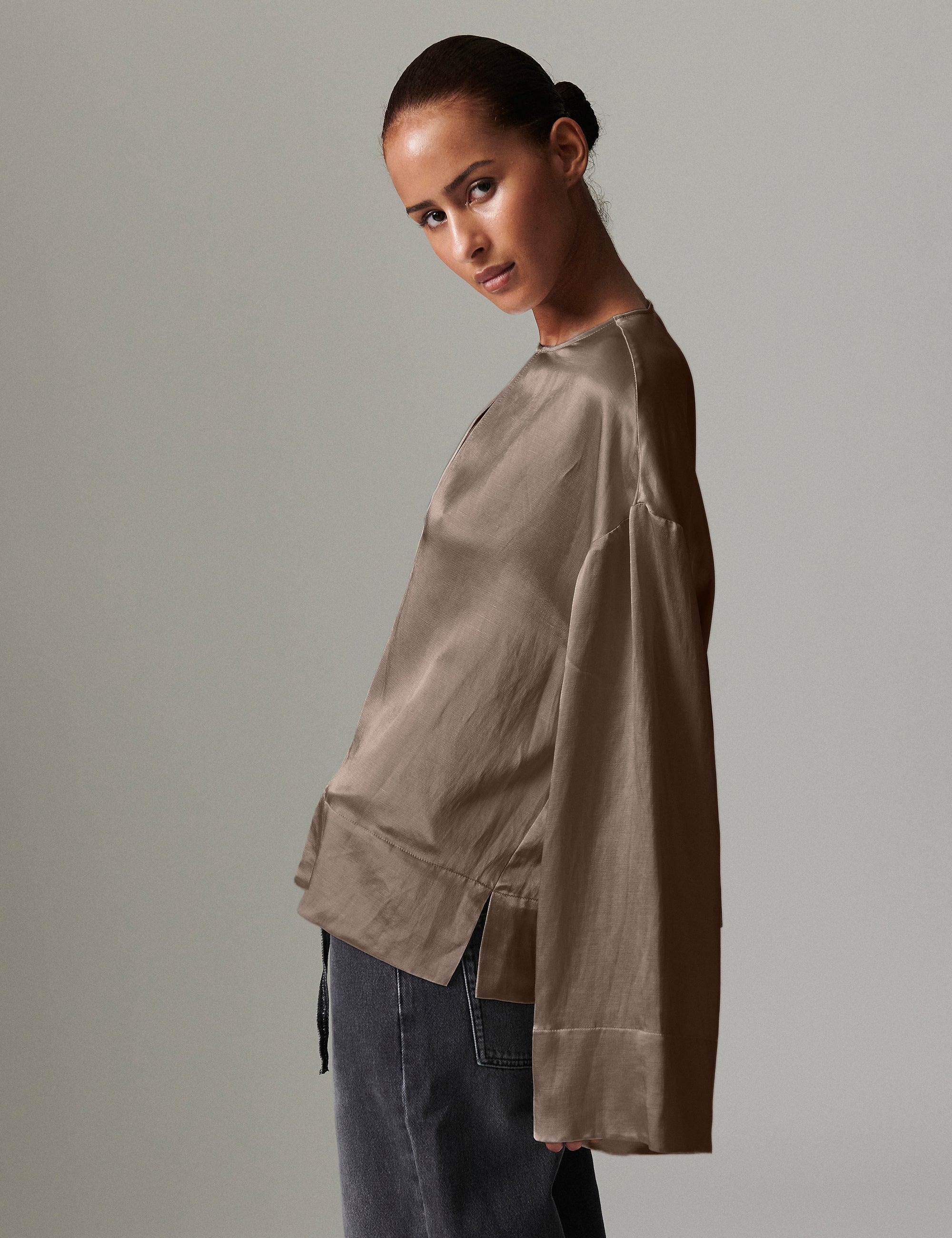DAY Birger ét Mikkelsen Davies - High shine blend Shirts & Blouses 190809. CHOCOLATE CHIP