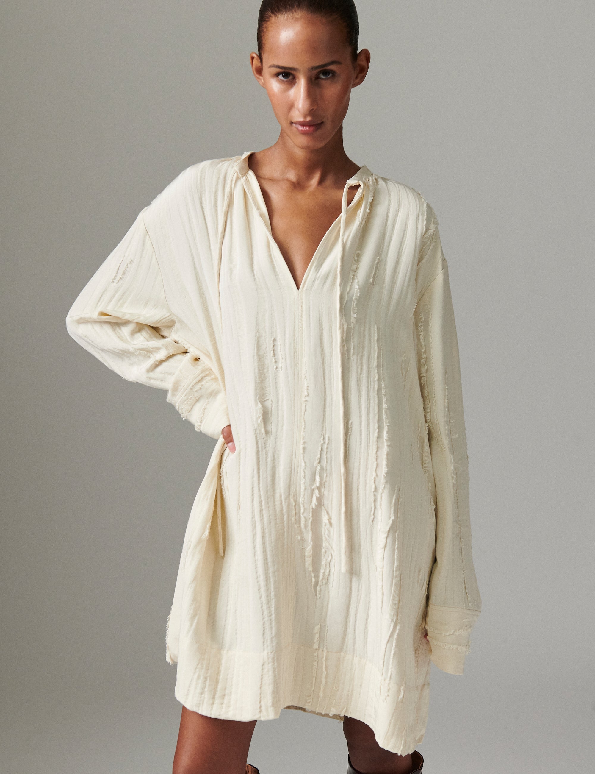 DAY Birger ét Mikkelsen Glover - Structured fringes Dress 120110 PISTACHIO SHELL.