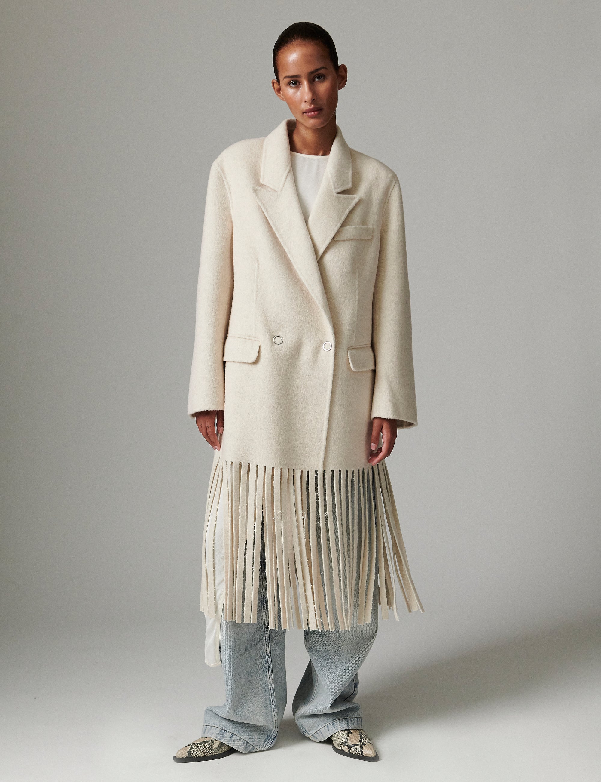 DAY Birger ét Mikkelsen Iris Fringes - Double Faced Wool Jakke 500174 JETSTREAM MELANGE