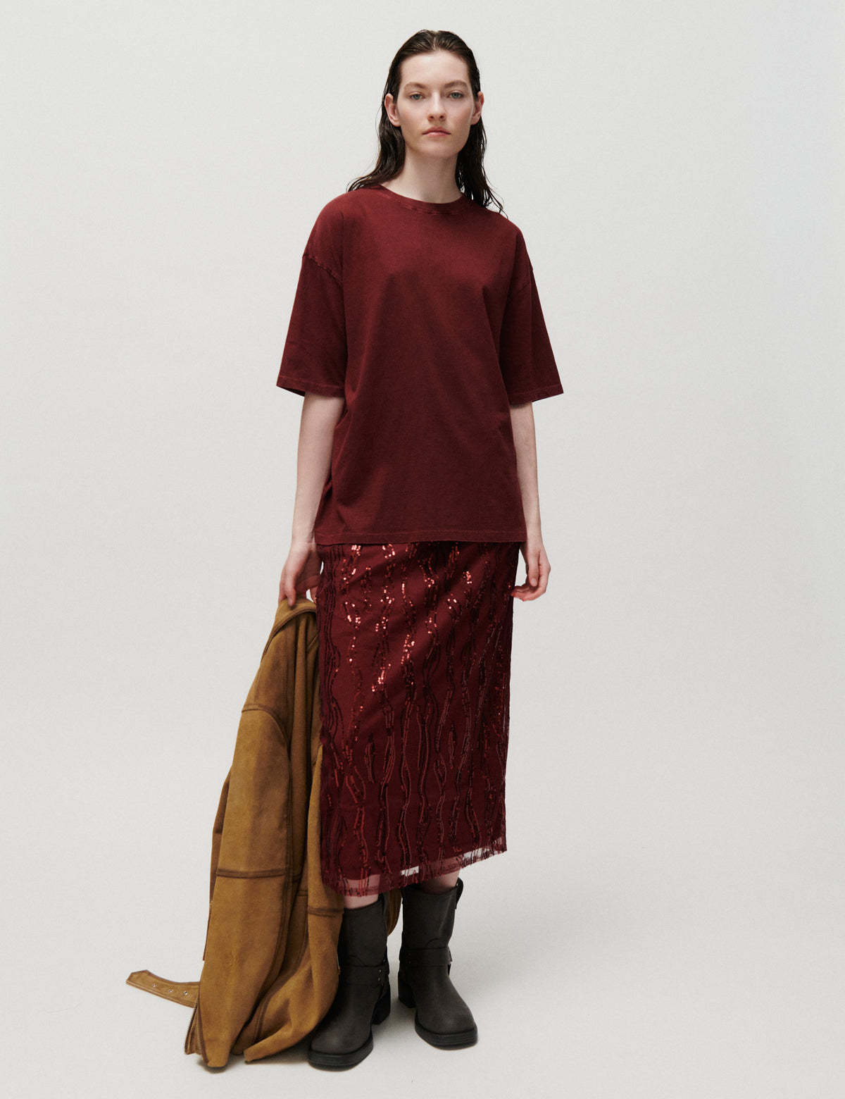2NDDAY 2NDArale - Overwashed Jersey T-shirt 191526 Windsor Wine