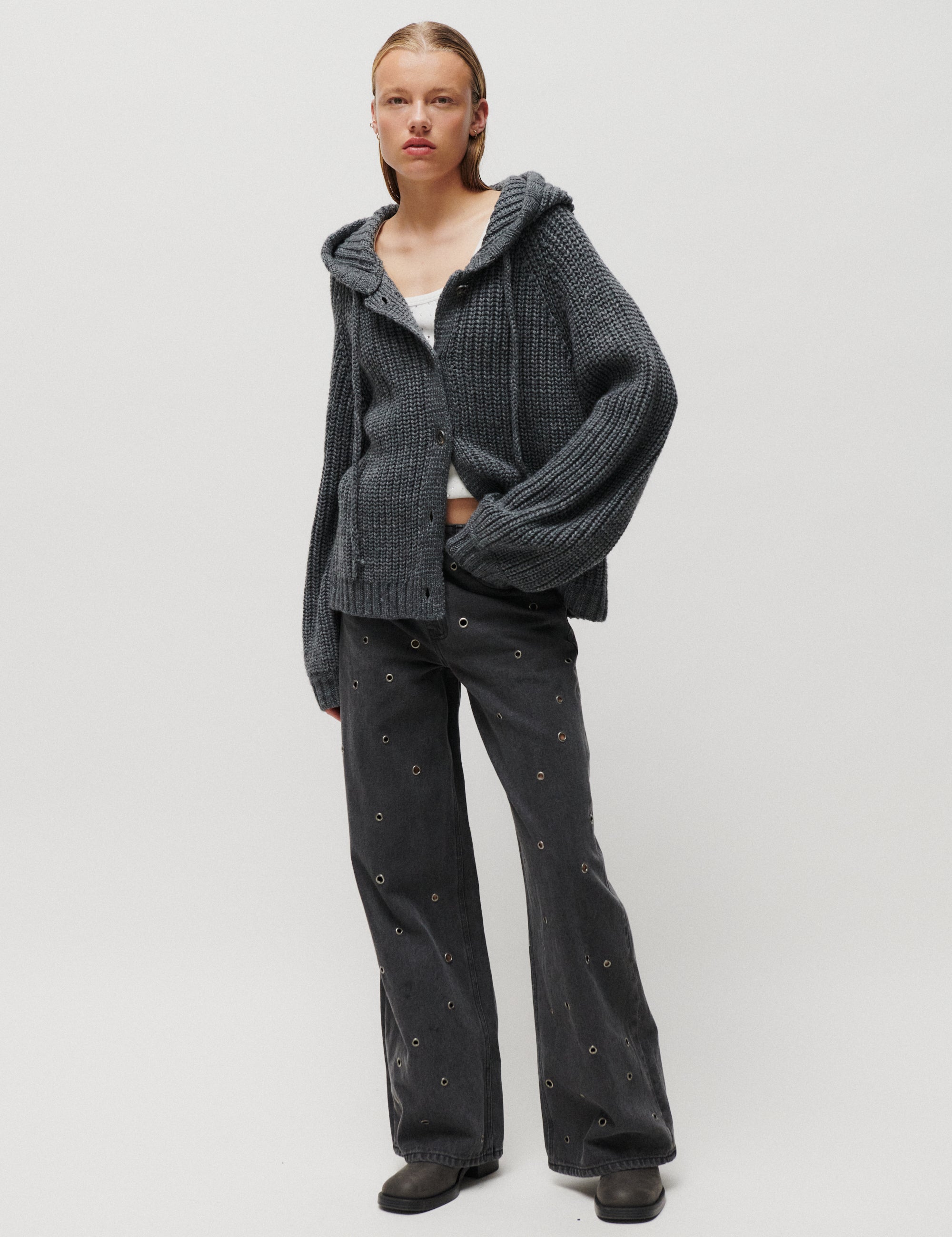 2NDDAY 2NDElman - Fluffy Mohair Cardigan 420130 Medium Grey Melange