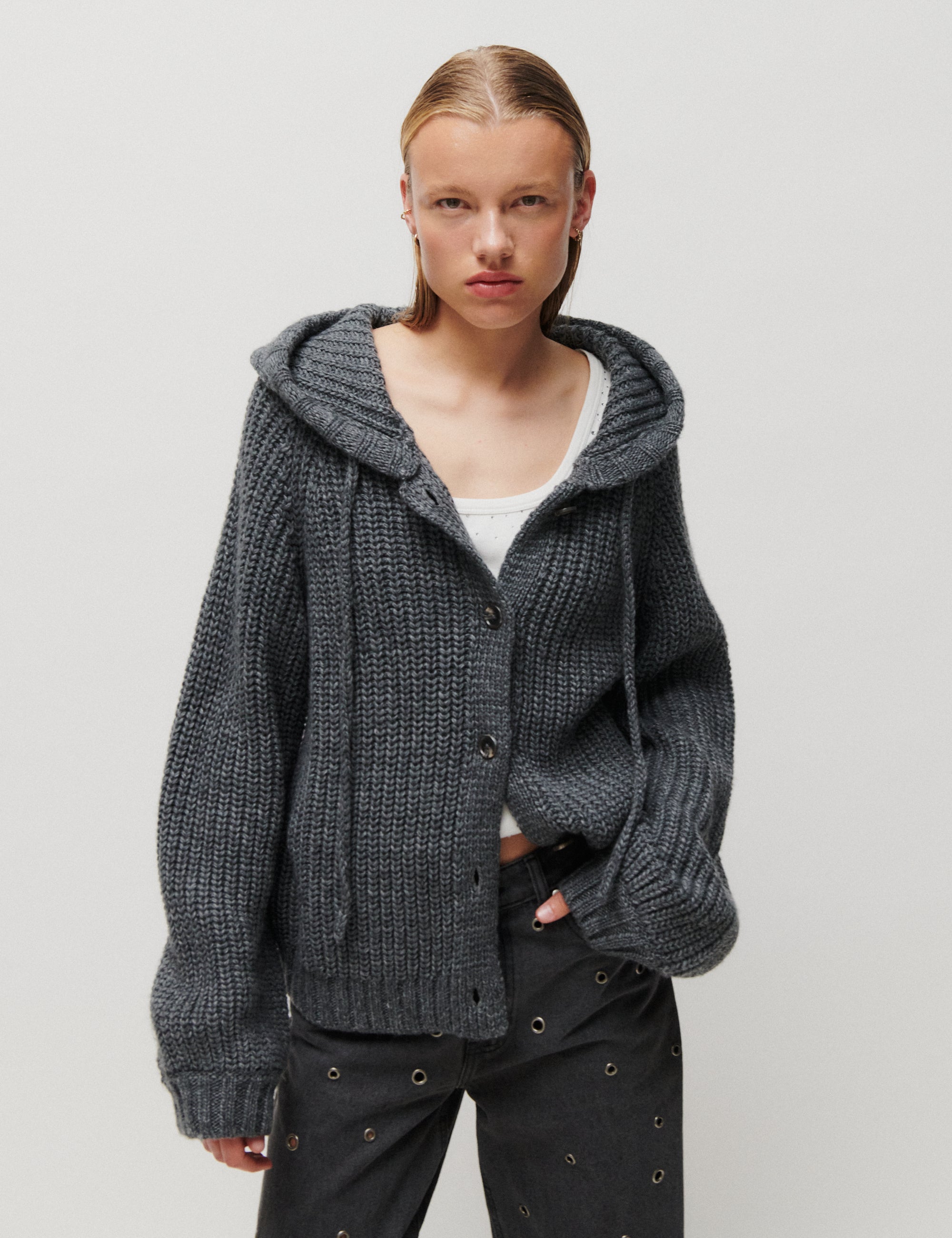 2NDDAY 2NDElman - Fluffy Mohair Cardigan 420130 Medium Grey Melange