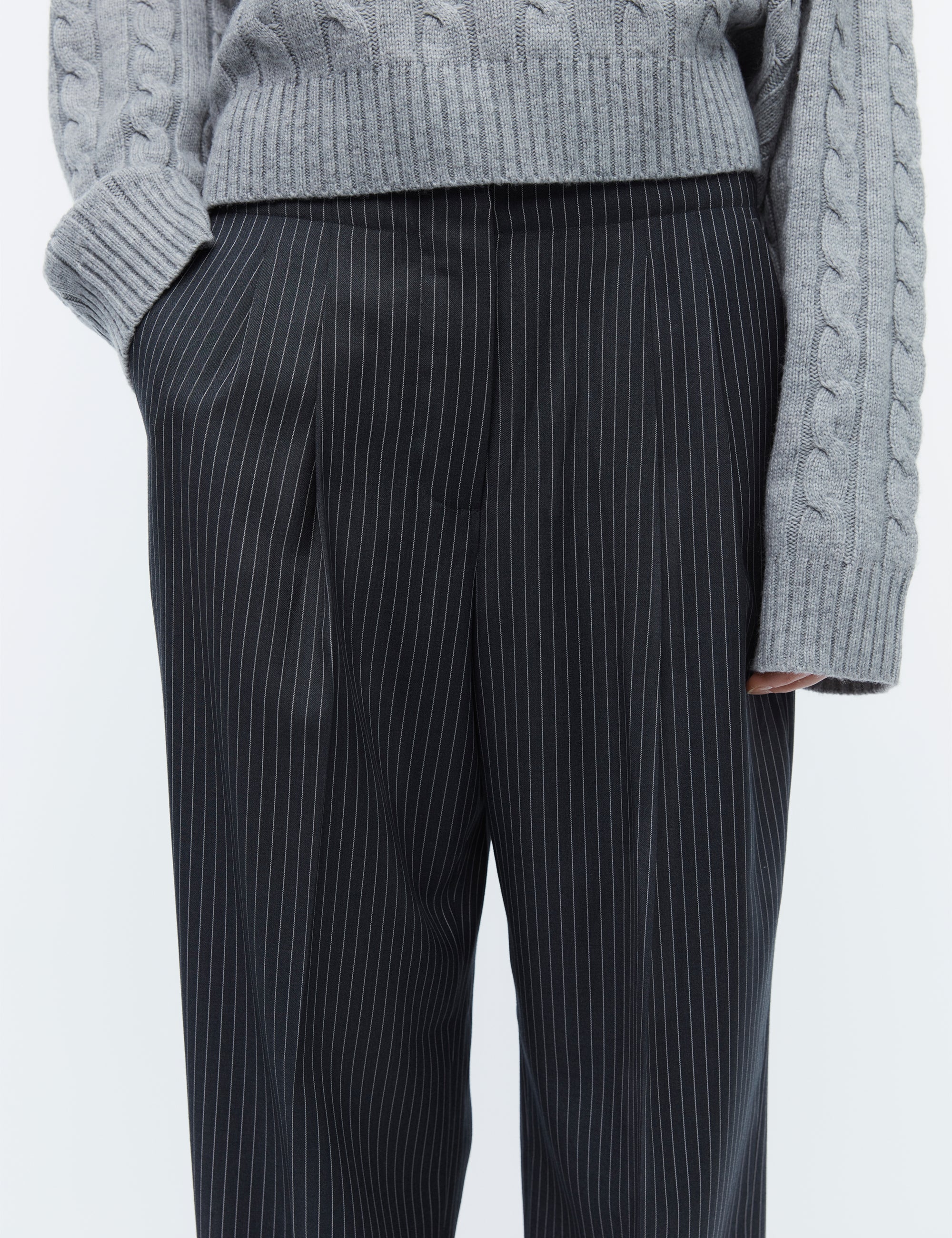 2NDDAY 2ND Carter - Pinstripes Pants 420128 Dark Grey Melange