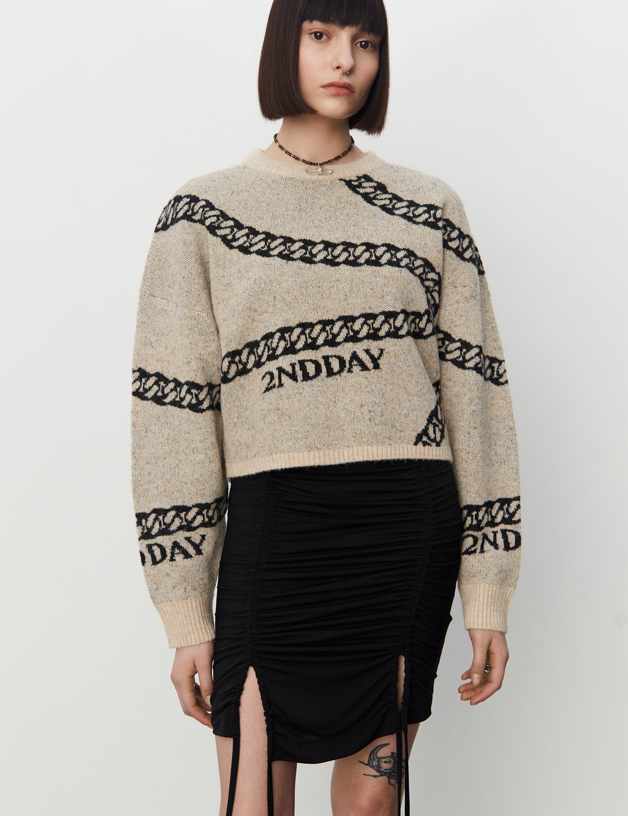 2NDDAY 2ND Chain TT - Soft Jacquard Sweater 420106 Black Chain