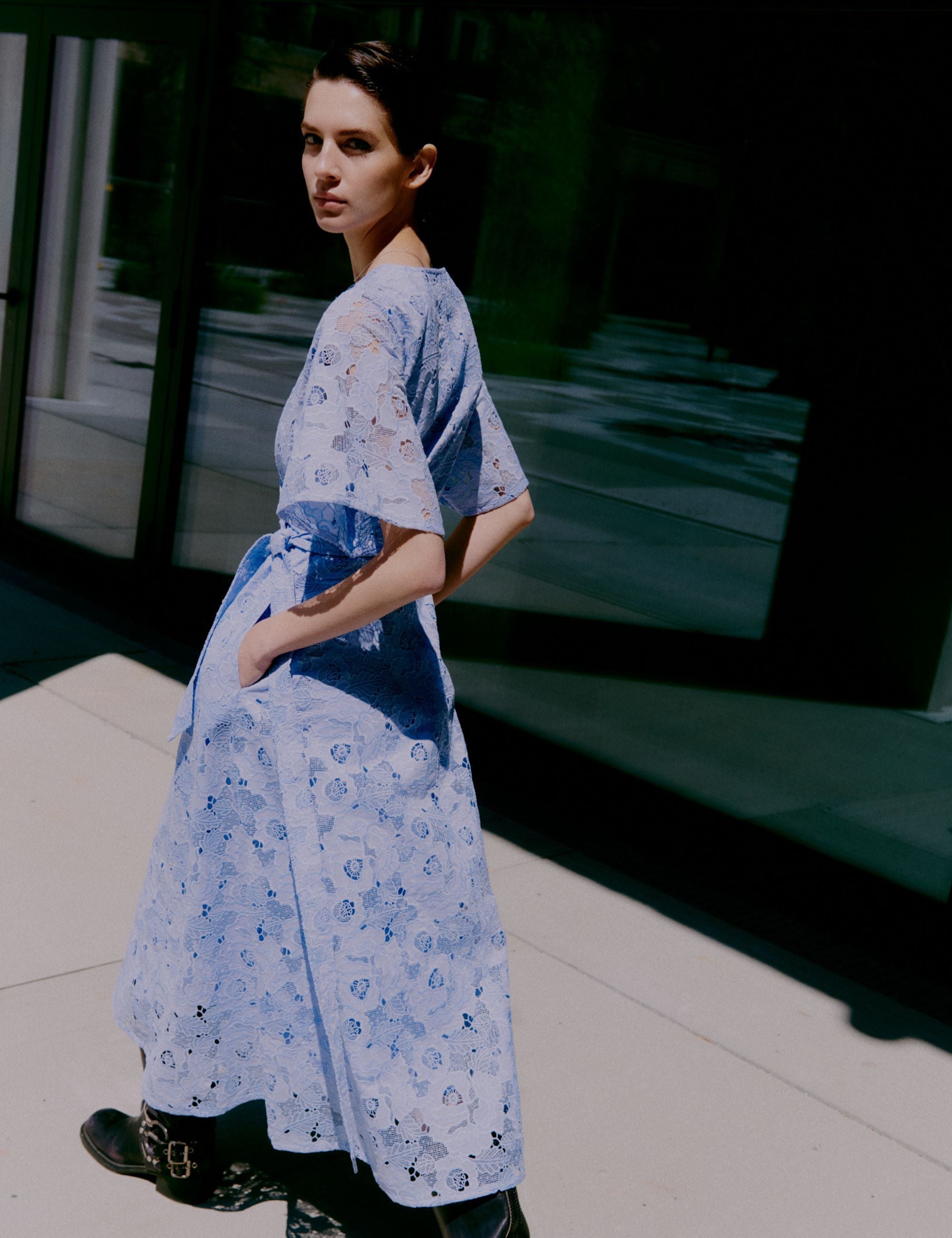 2NDDAY 2ND Hunter - Broderi Anglaise Mix - Kjole Kjole 144115 CASHMERE BLUE