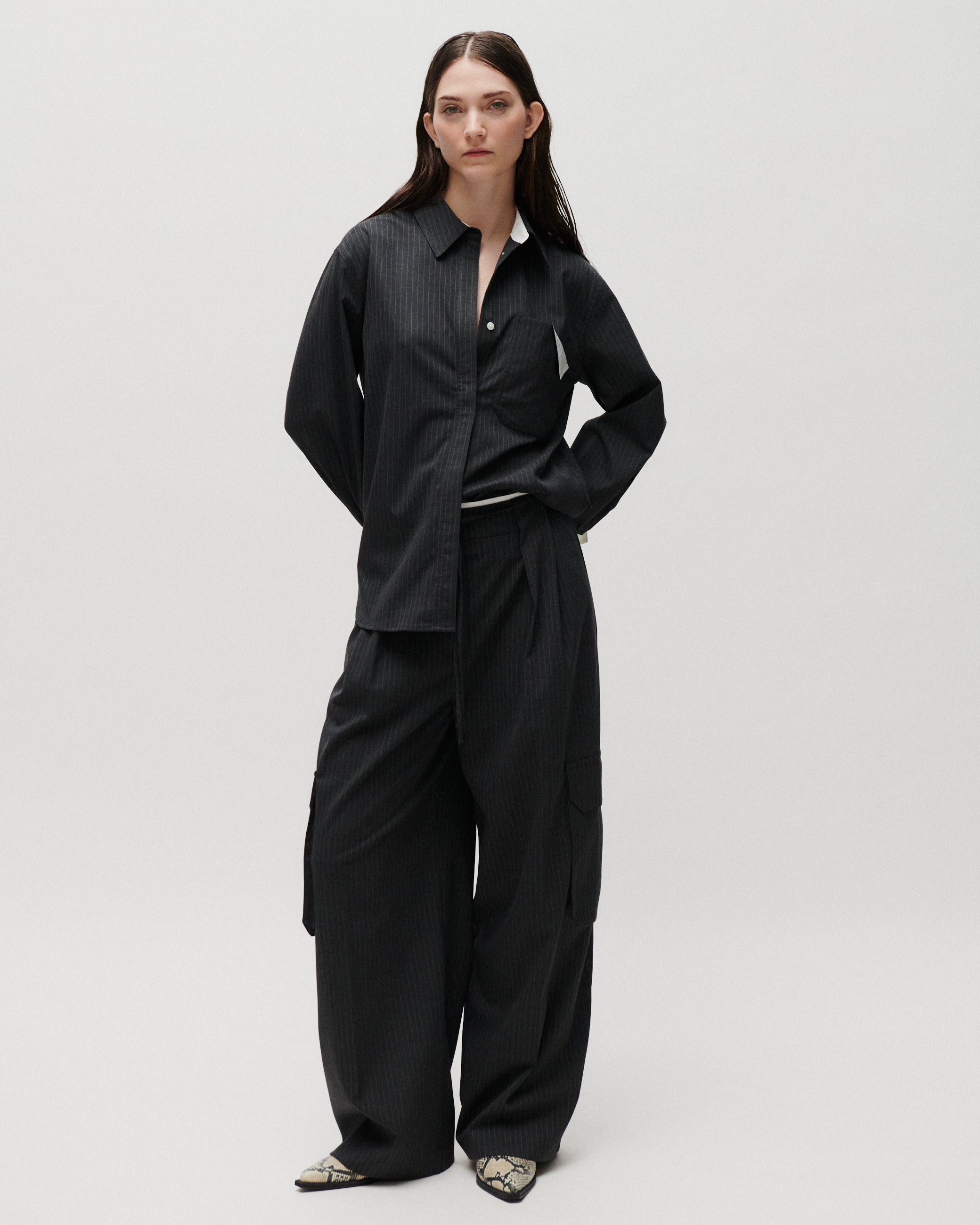 2NDDAY 2ND Ishii - Yarn Dye Suiting - Skjorte Bluse 194205 Phantom