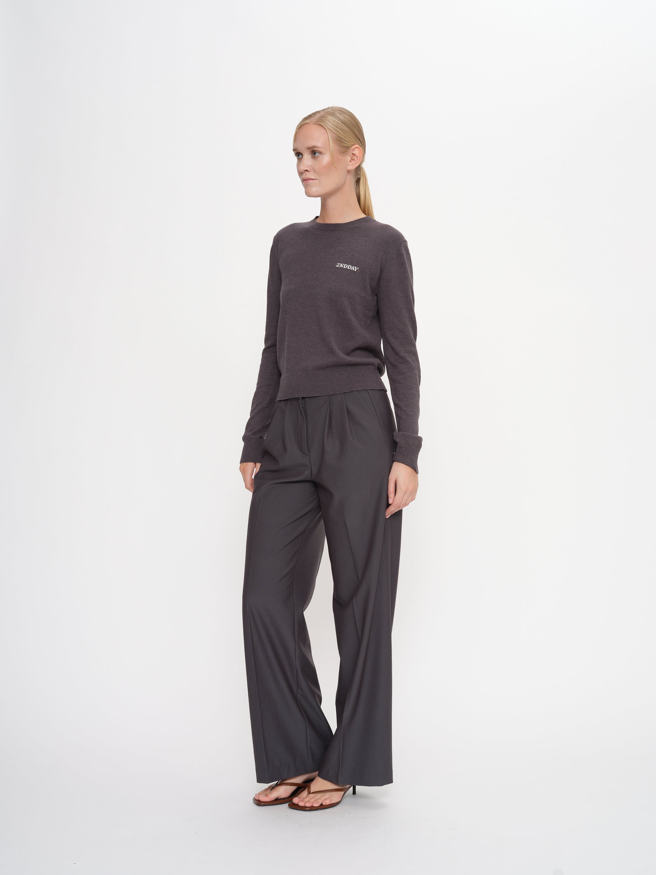 2NDDAY 2ND Lance - Soft Wool Blend Sweater 190203 Gray Pinstripe