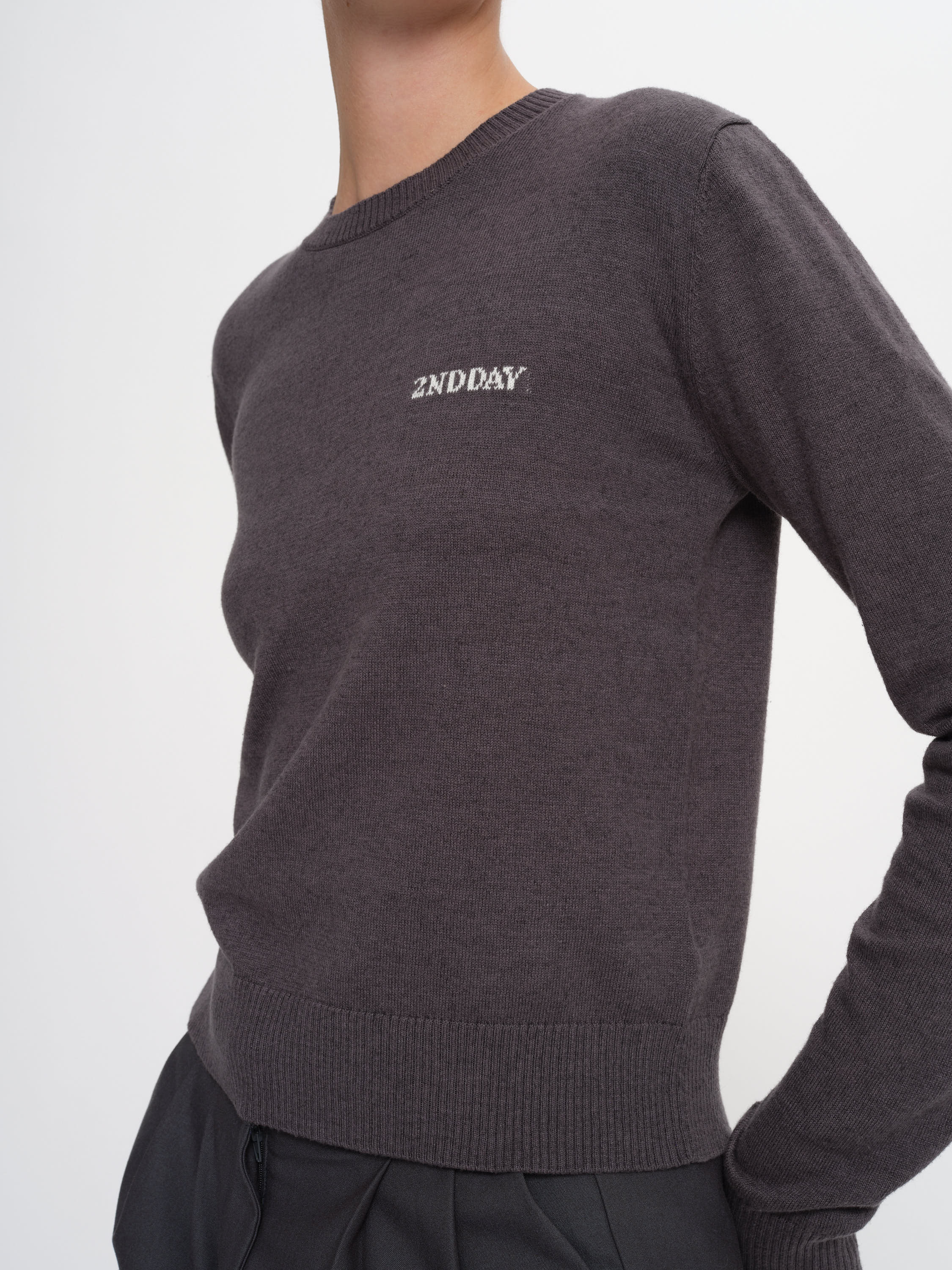 2NDDAY 2ND Lance - Soft Wool Blend Sweater 190203 Gray Pinstripe