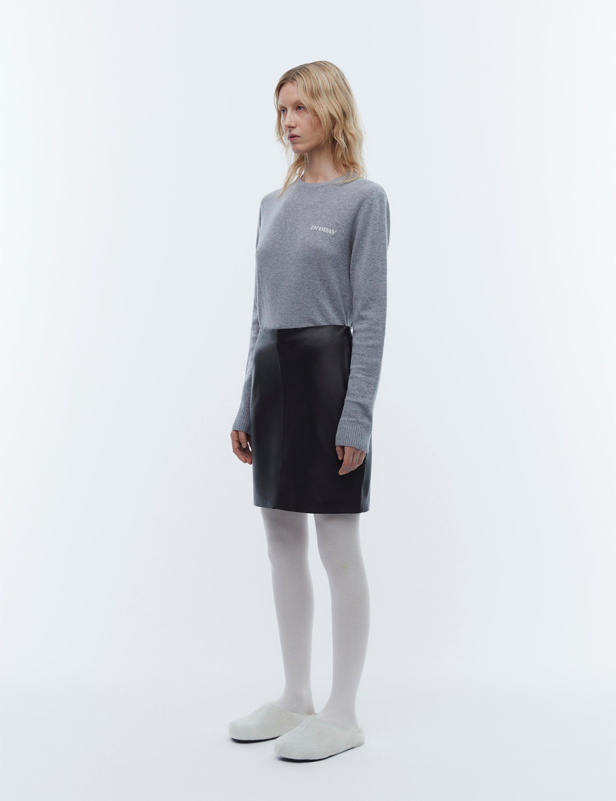 2NDDAY 2ND Lance TT - Soft Wool Blend Sweater 420129 Light Grey Melange