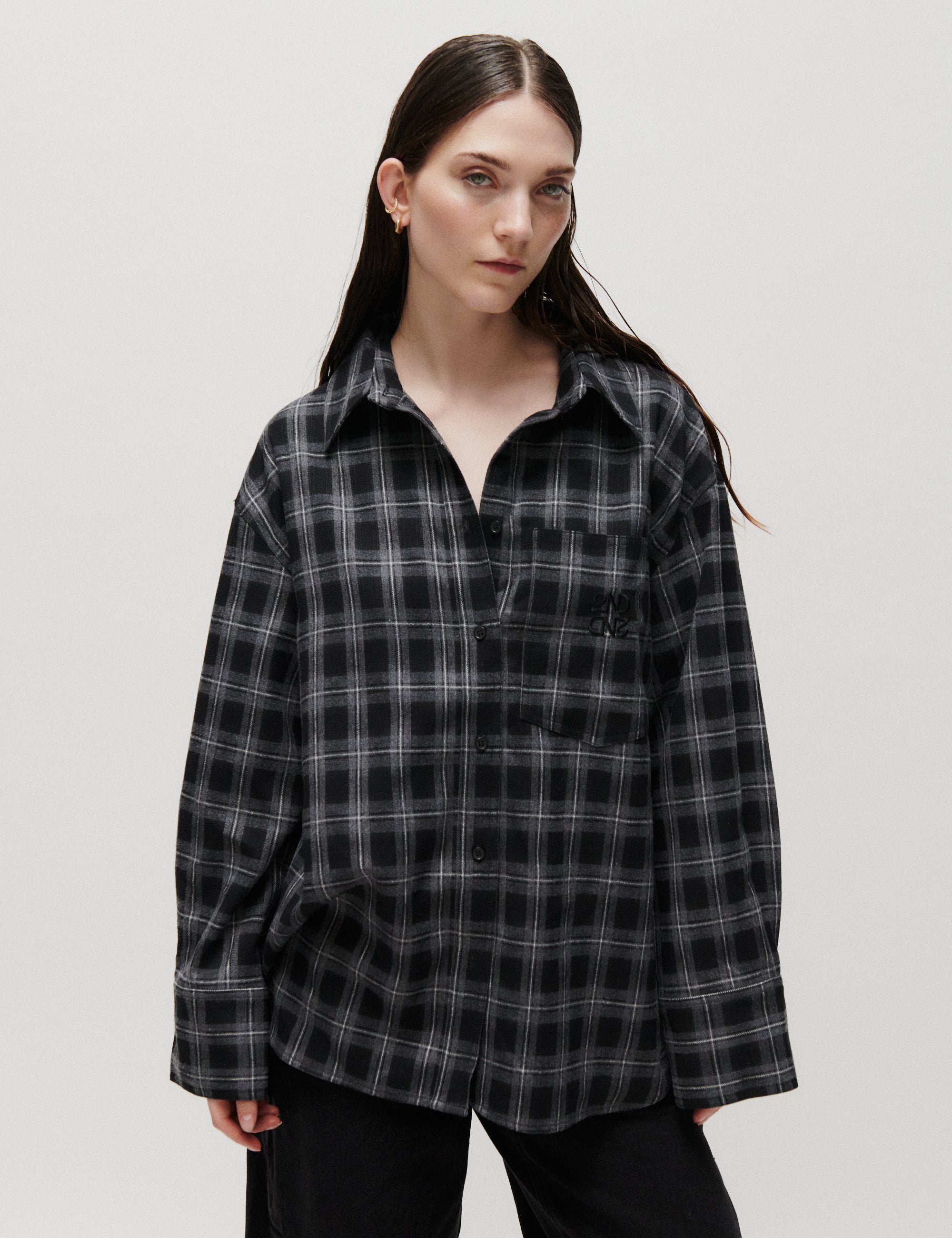 2NDDAY 2ND Manny - Fall Flannel - Skjorte Bluse 500006 Medium Grey Melange