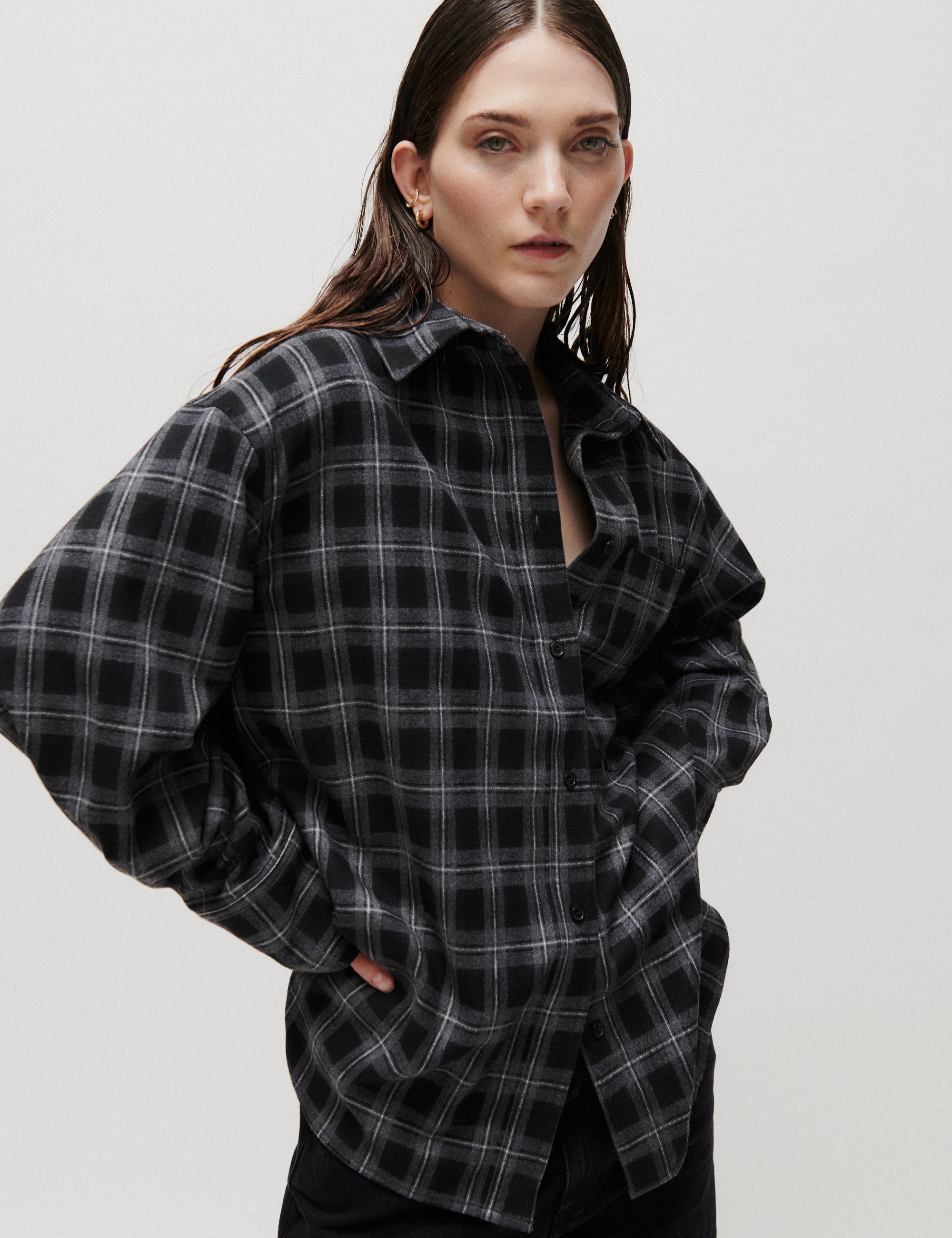 2NDDAY 2ND Manny - Fall Flannel - Skjorte Bluse 500006 Medium Grey Melange