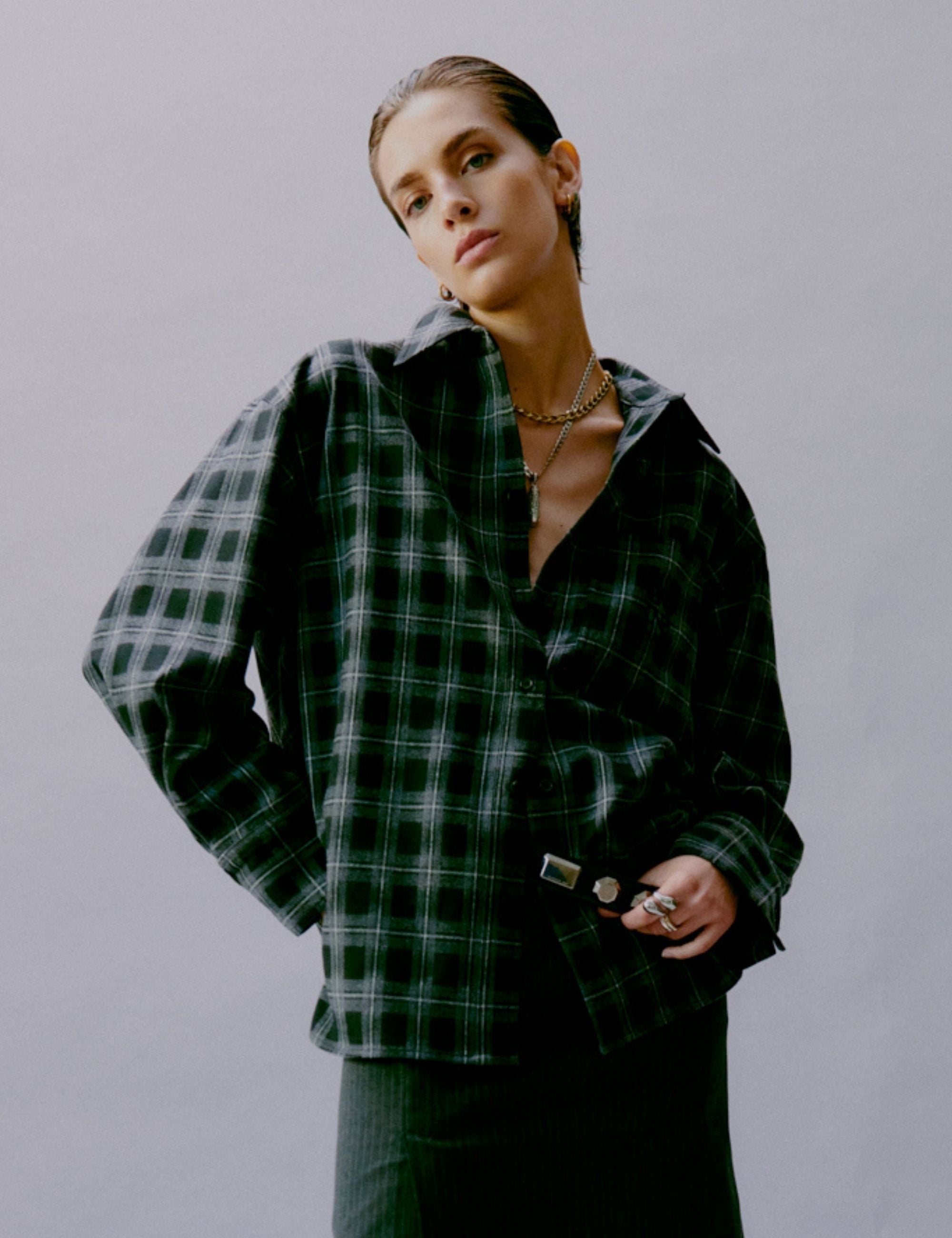 2NDDAY 2ND Manny - Fall Flannel - Skjorte Bluse 500006 Medium Grey Melange