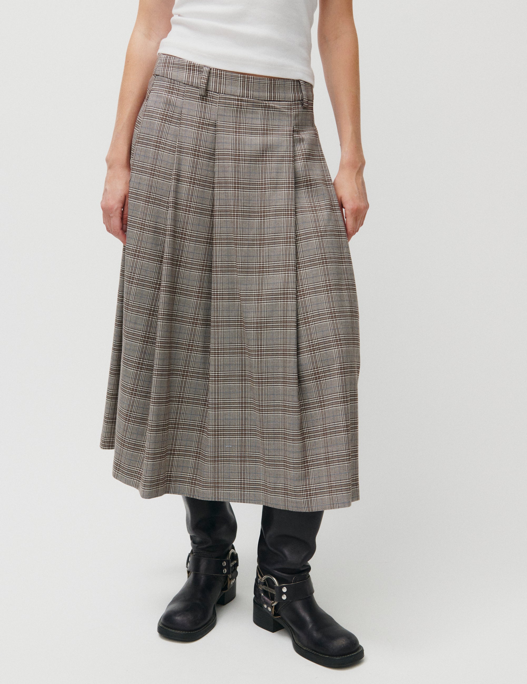 2NDDAY 2ND Matilda - Checked Suiting Skirt 170808 Taupe Gray