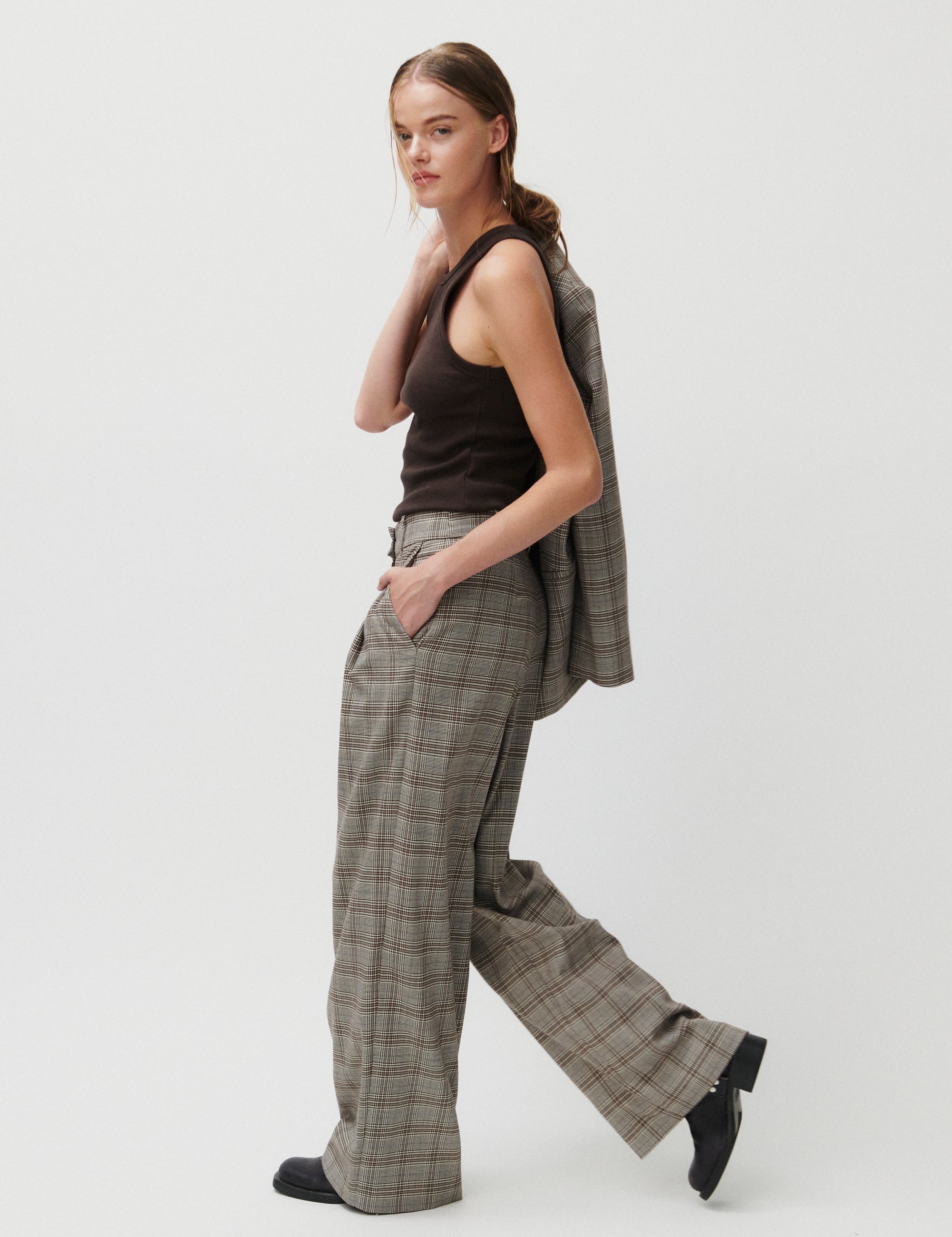 2NDDAY 2ND Mylos - Checked Suiting Bukser 170808 Taupe Gray