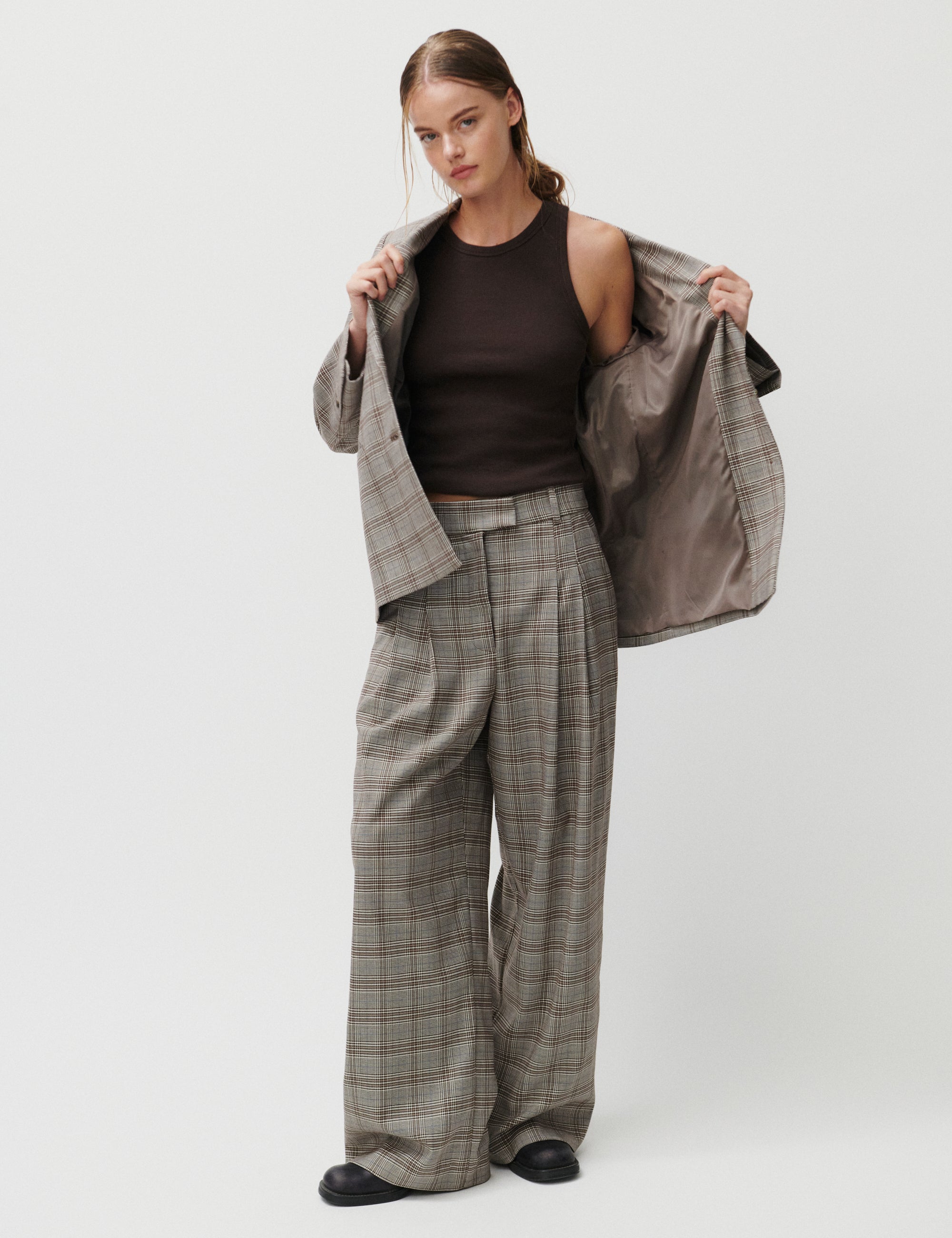 2NDDAY 2ND Mylos - Checked Suiting Bukser 170808 Taupe Gray