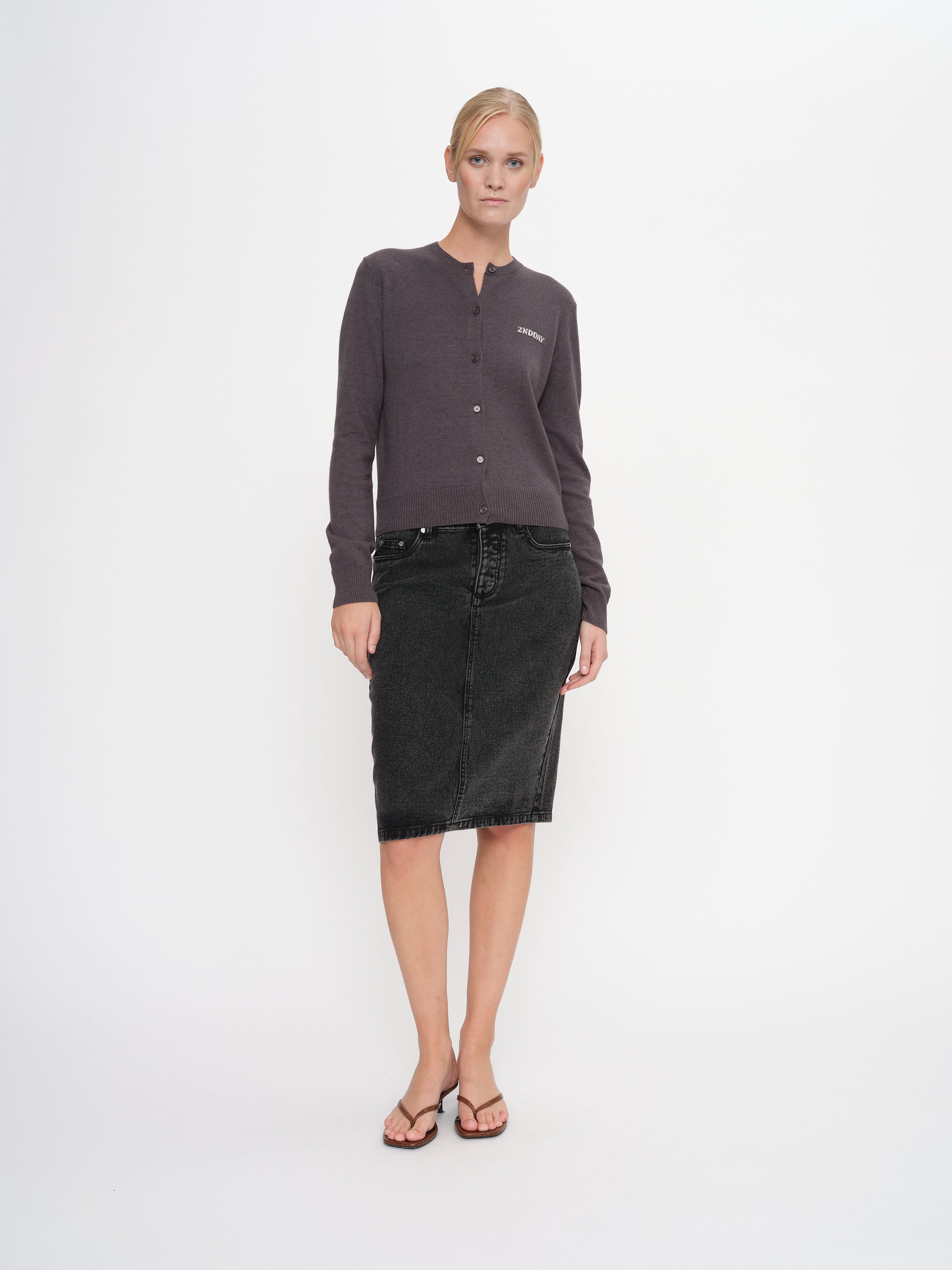 2NDDAY 2ND Vinny - Soft Wool Blend Cardigan 190203 Gray Pinstripe