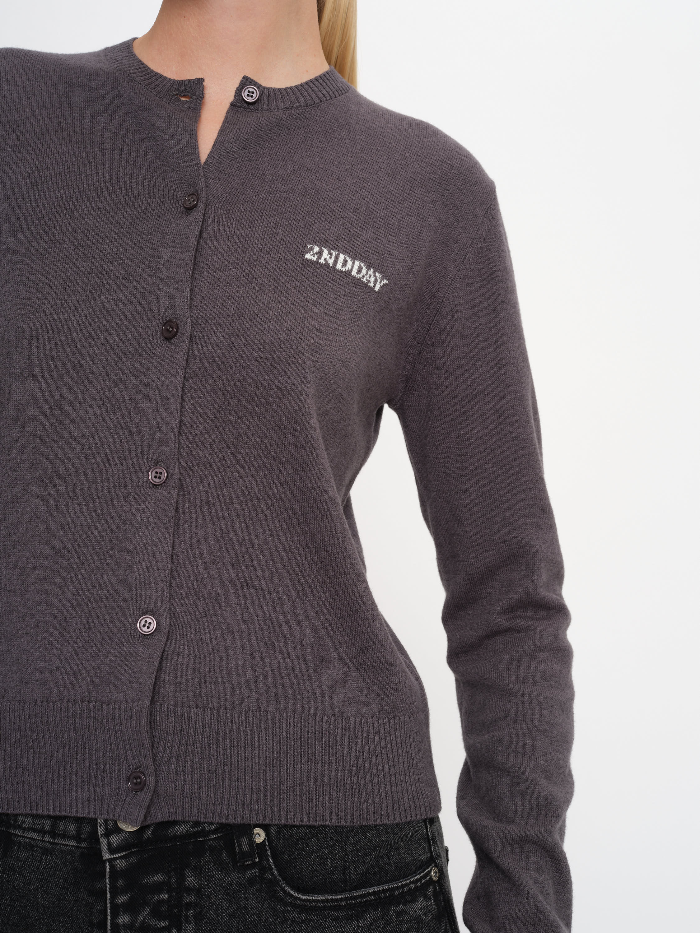 2NDDAY 2ND Vinny - Soft Wool Blend Cardigan 190203 Gray Pinstripe
