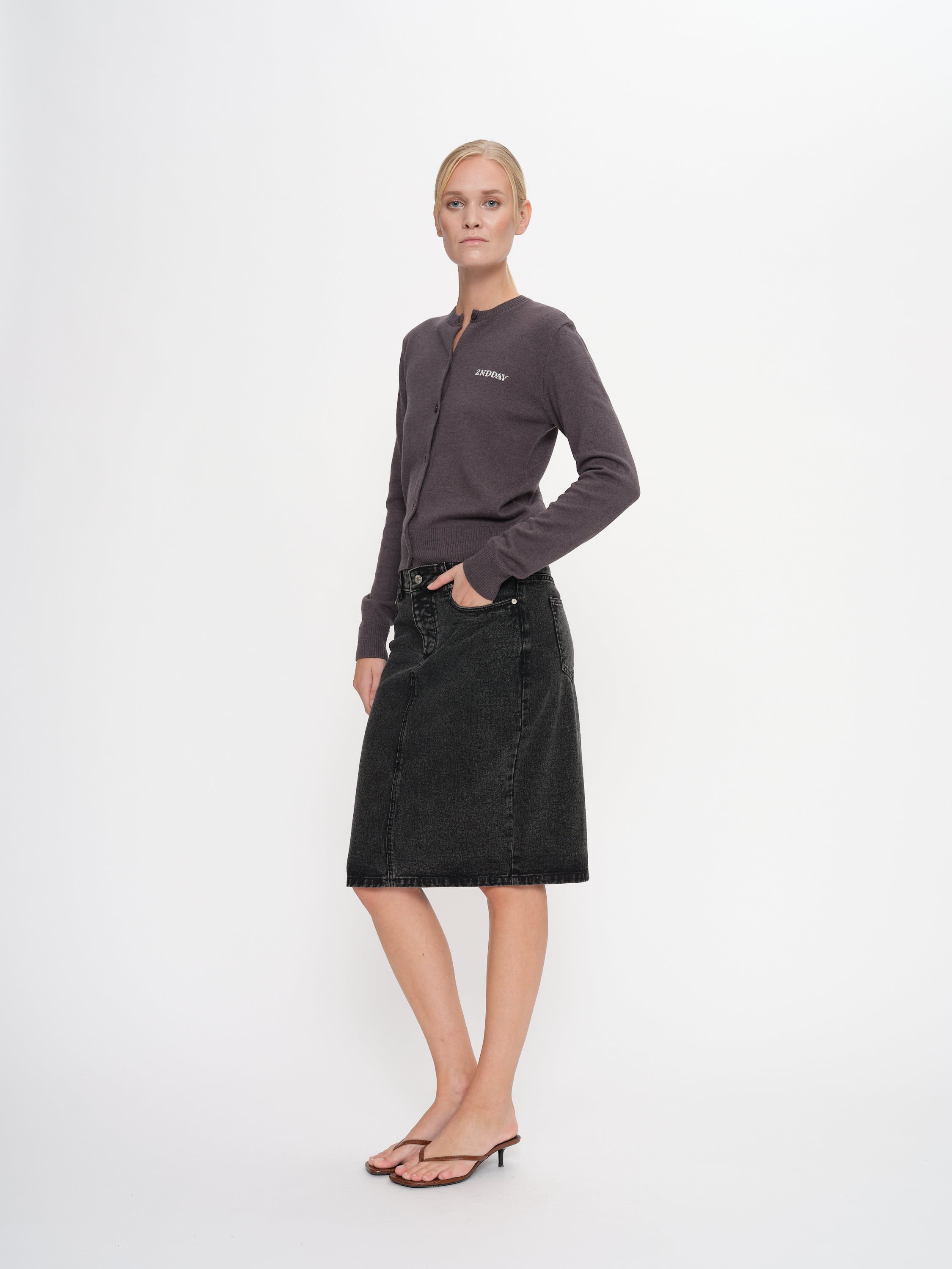 2NDDAY 2ND Vinny - Soft Wool Blend Cardigan 190203 Gray Pinstripe