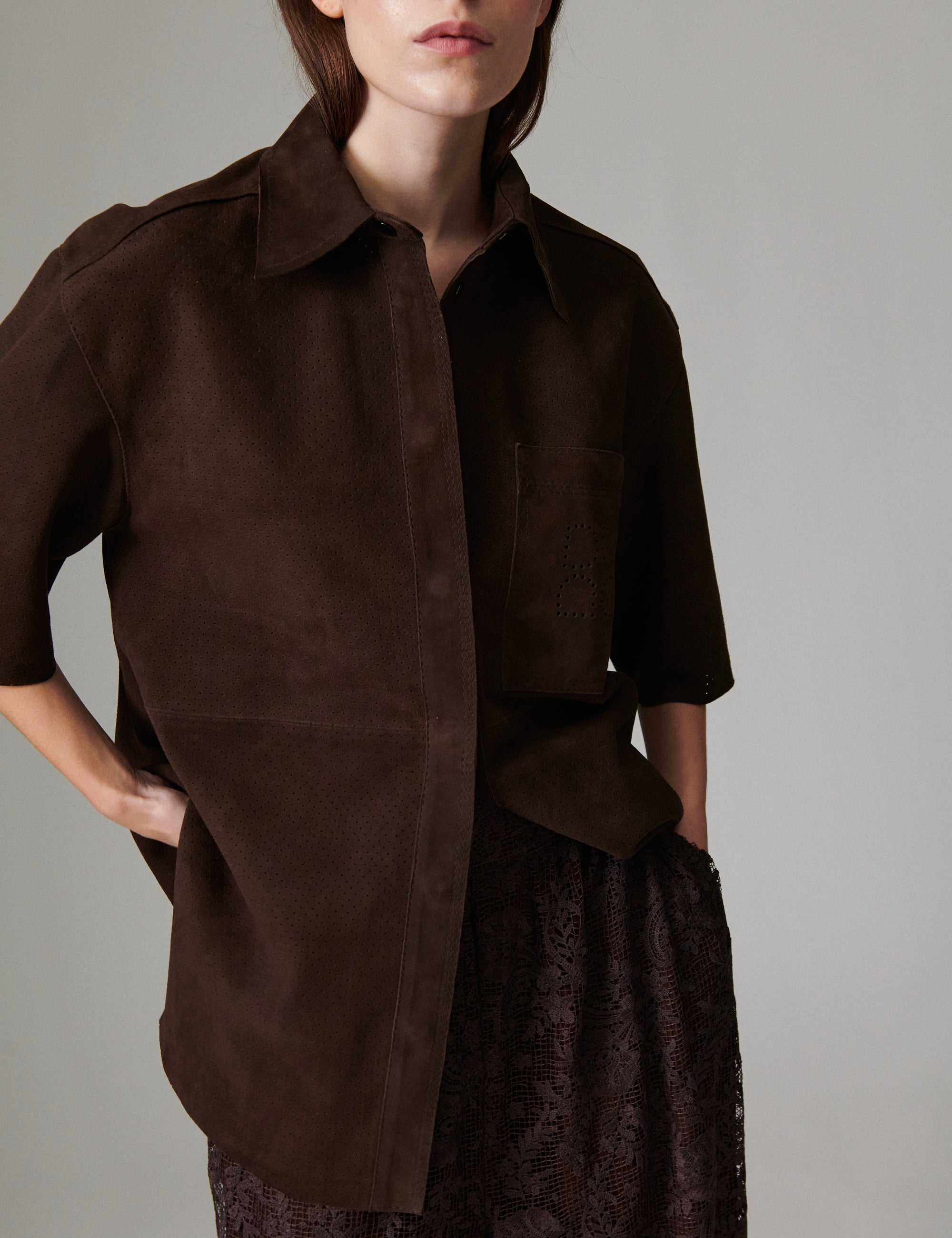 DAY Birger ét Mikkelsen Aladdin - Perforated Light Suede - Skjorte Bluse 190915 Coffee Bean