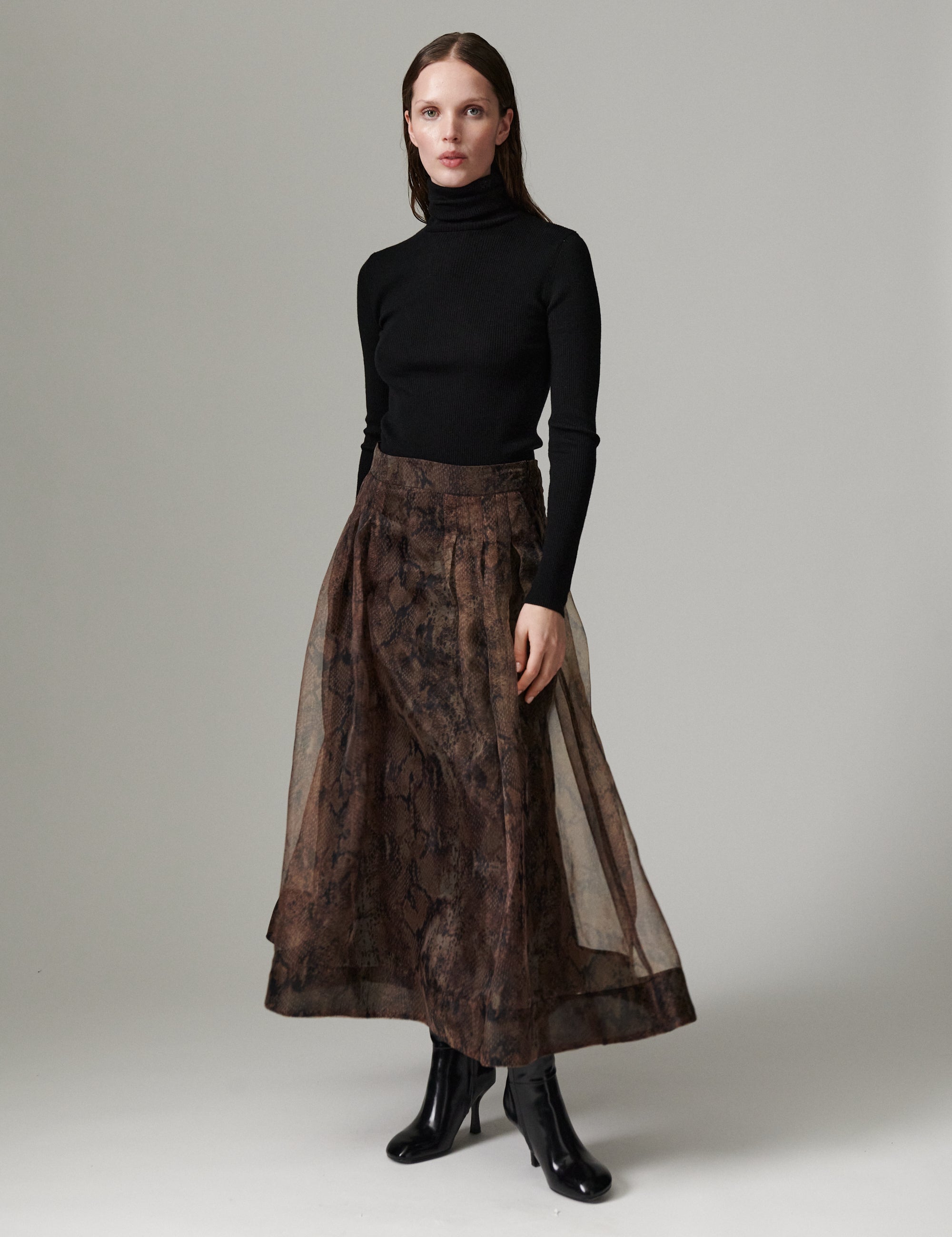 DAY Birger ét Mikkelsen DAYChai - Organza - Nederdel Skirt BROWN SNAKEY