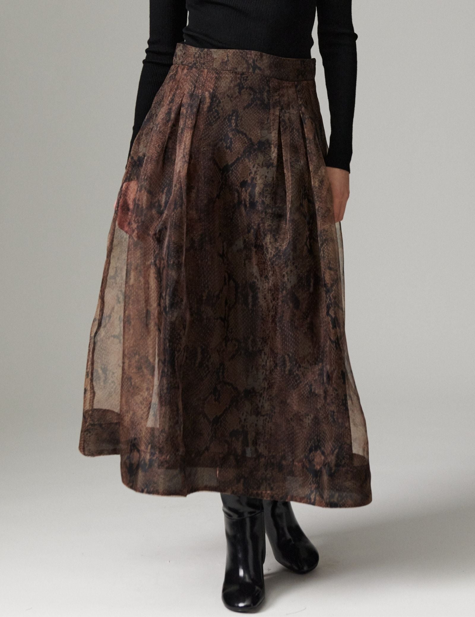 DAY Birger ét Mikkelsen DAYChai - Organza - Nederdel Skirt BROWN SNAKEY