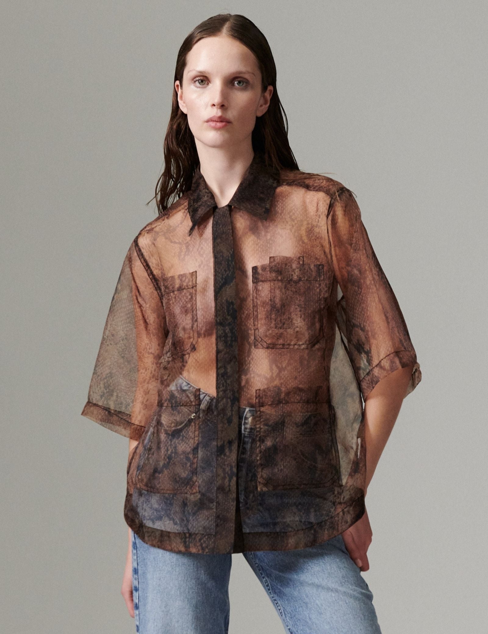 DAY Birger ét Mikkelsen DAYMina - Organza - Skjorte Bluse BROWN SNAKEY