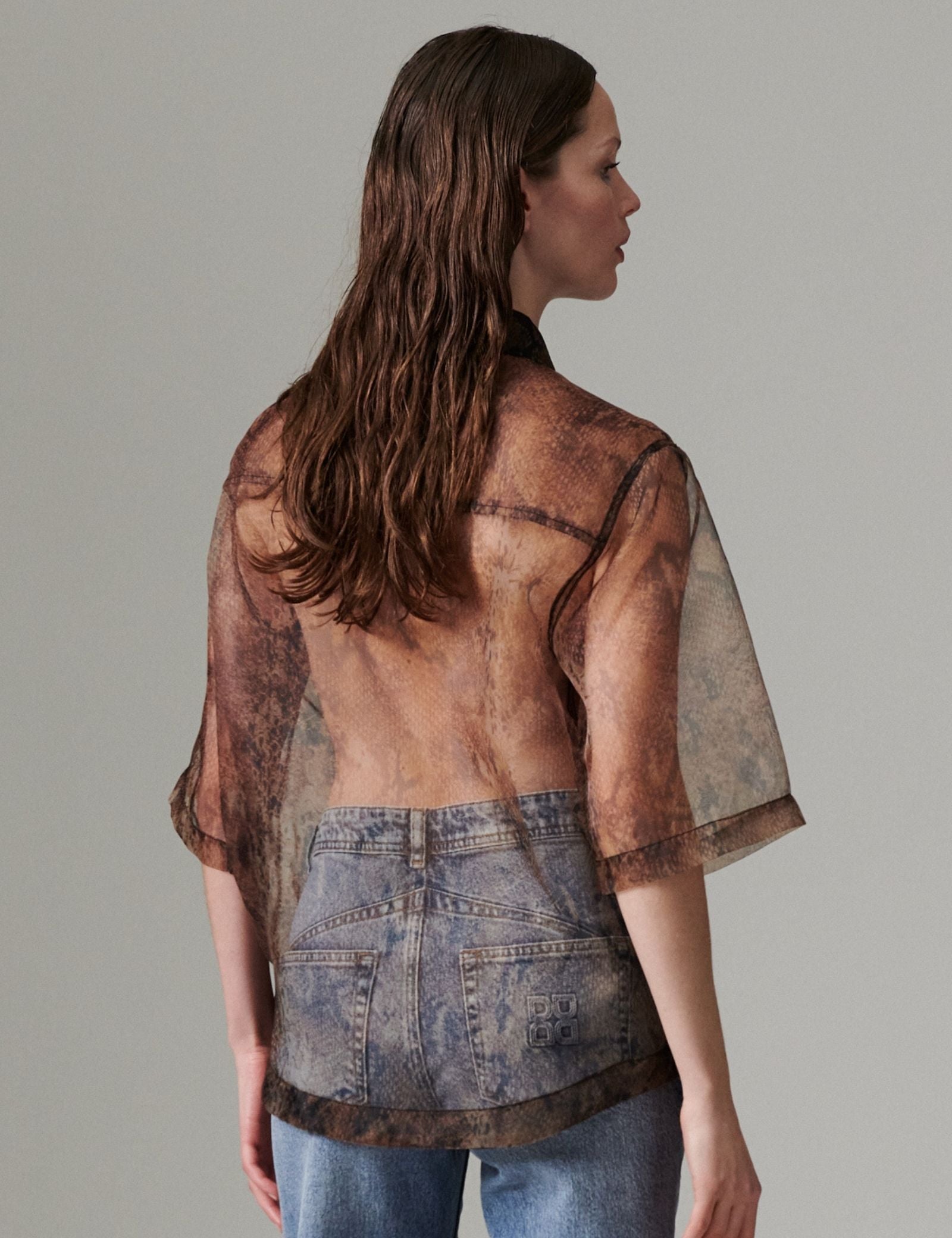 DAY Birger ét Mikkelsen DAYMina - Organza - Skjorte Bluse BROWN SNAKEY