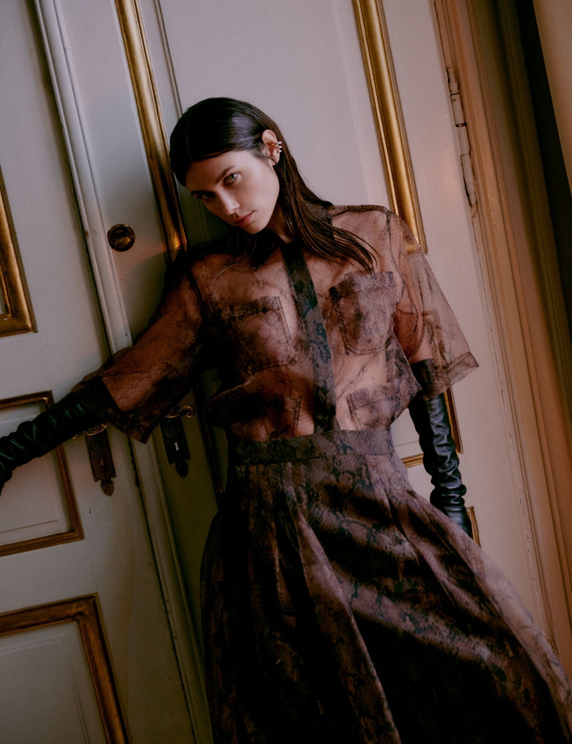 DAY Birger ét Mikkelsen DAYMina - Organza - Skjorte Bluse BROWN SNAKEY