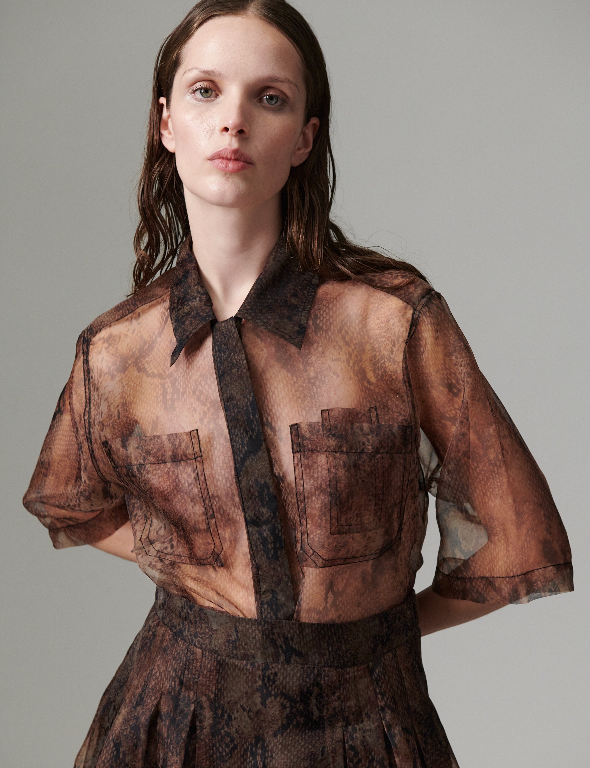 DAY Birger ét Mikkelsen DAYMina - Organza - Skjorte Bluse BROWN SNAKEY