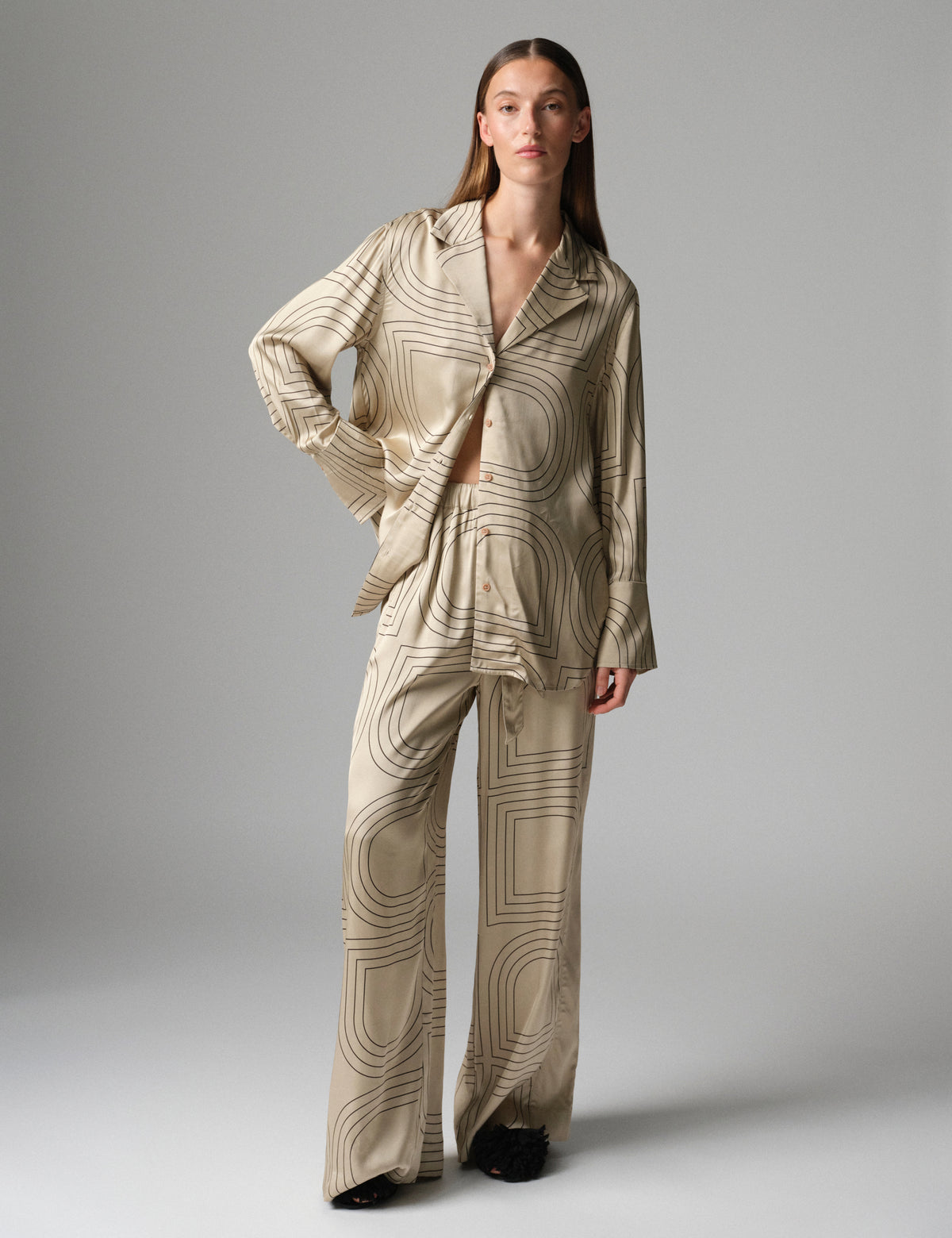 DAY Birger ét Mikkelsen DAYPloma - Fluid Viscose - Skjorte Bluse 500191 Humus With Black