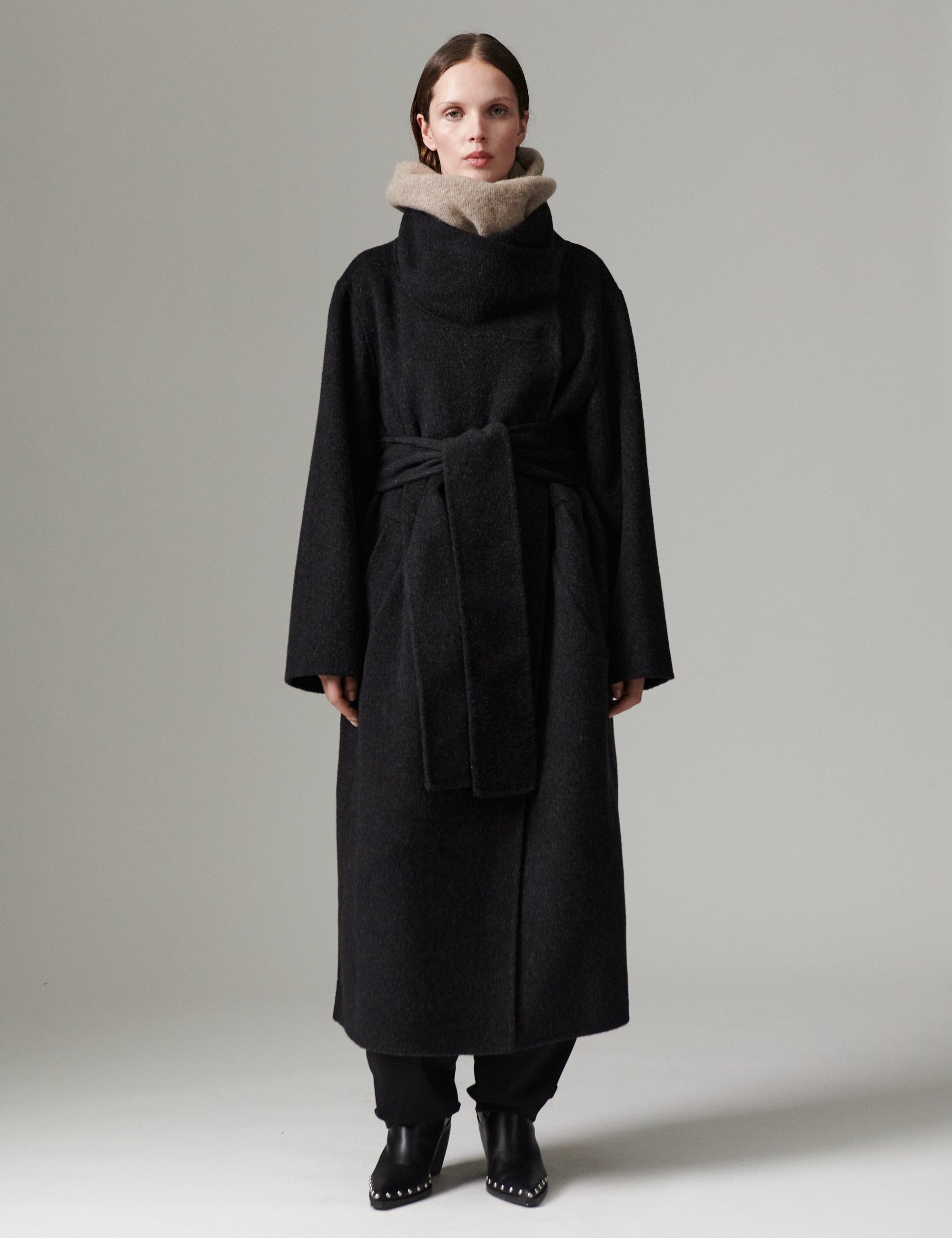 DAY Birger ét Mikkelsen DAYTeme - Bonded Soft Wool Frakke 500003 Dark Grey Melange