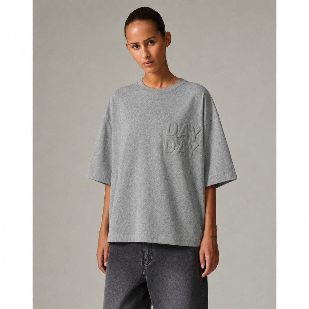 DAY Birger ét Mikkelsen Drew Embroidery - Heavy Jersey - T-shirt T-shirt 500036 Light Grey Melange